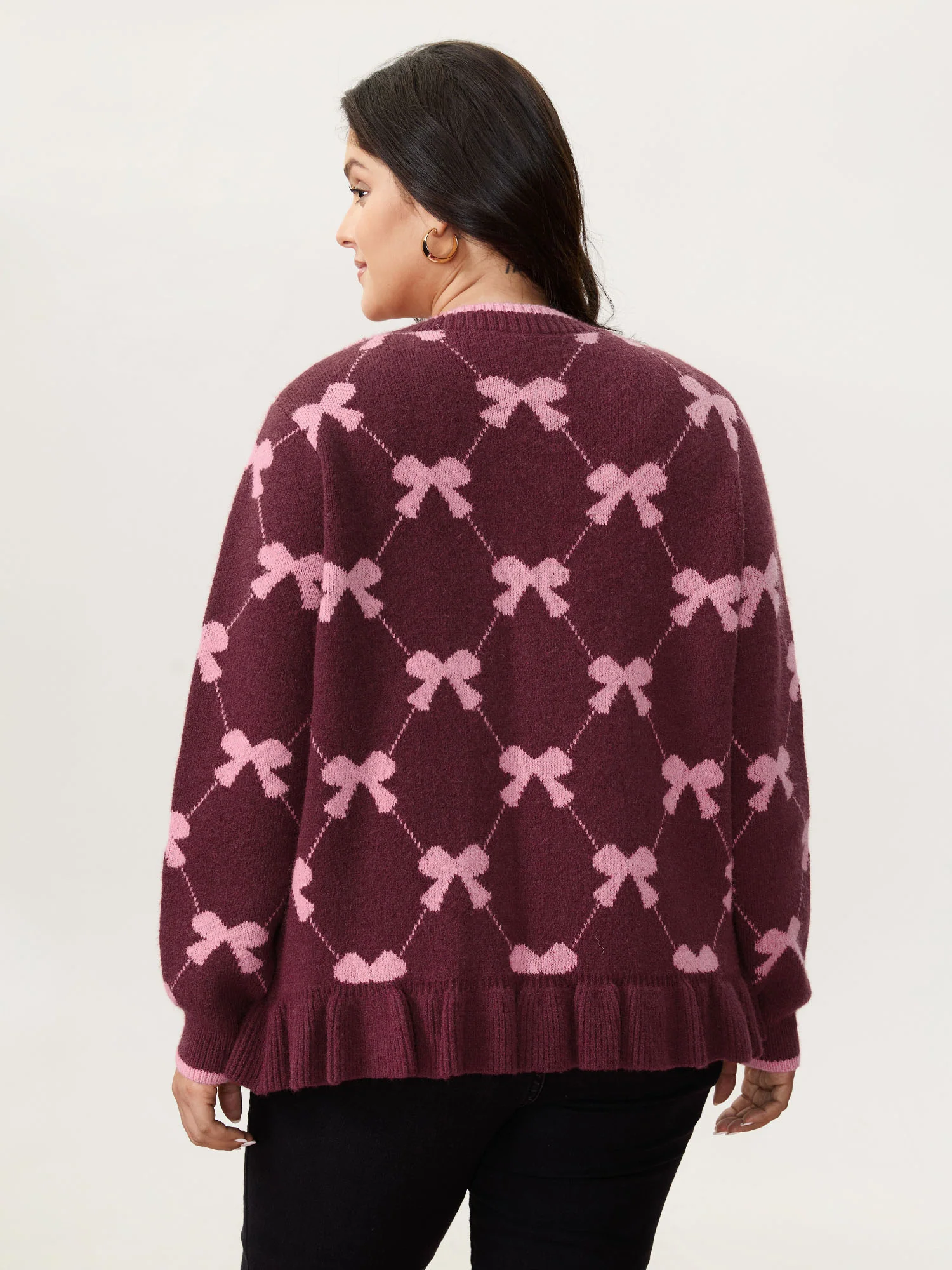 Bow Beautiful Jacquard Front-Tie Knit Cardigan - Image 4