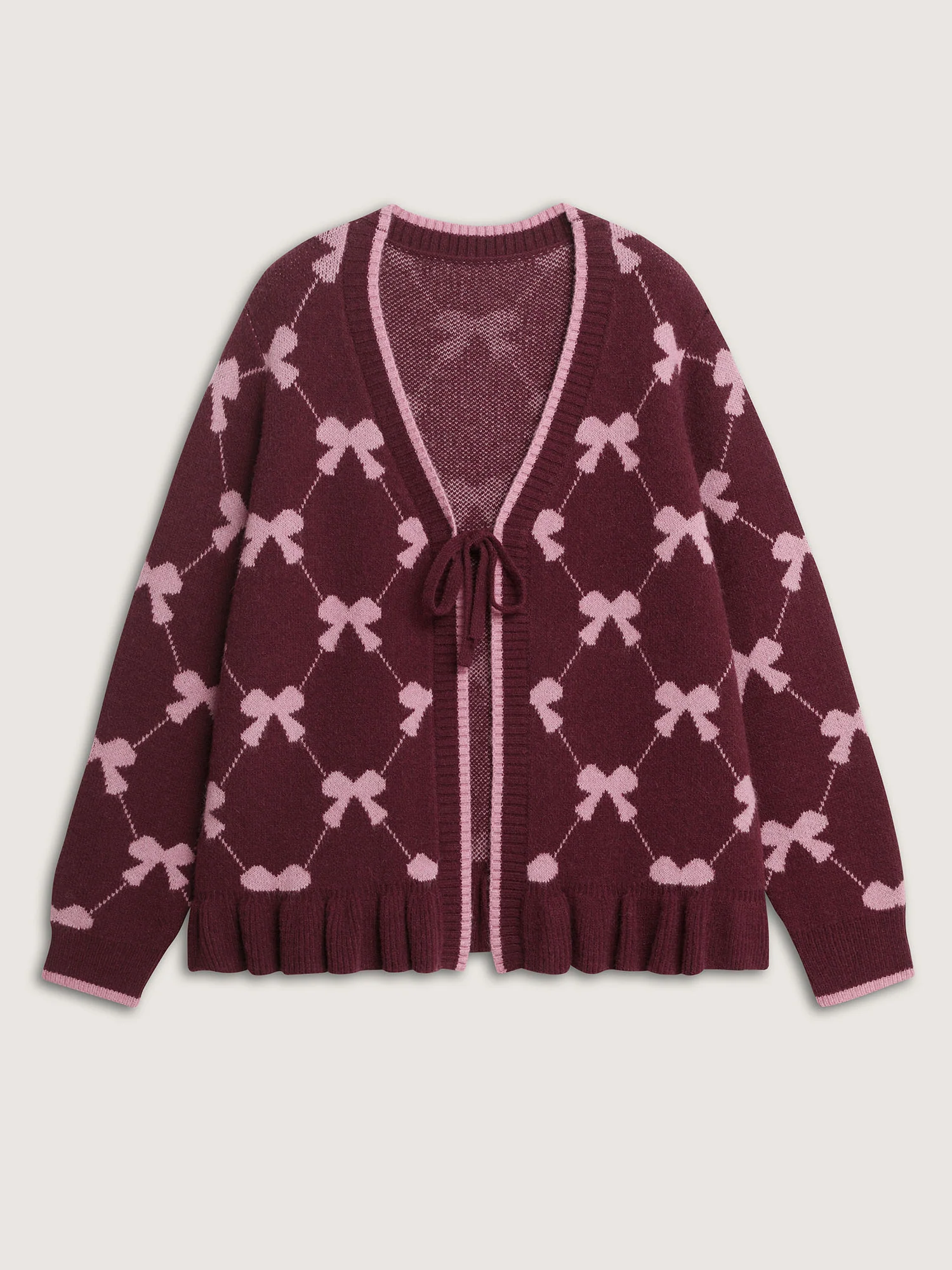 Bow Beautiful Jacquard Front-Tie Knit Cardigan - Image 8