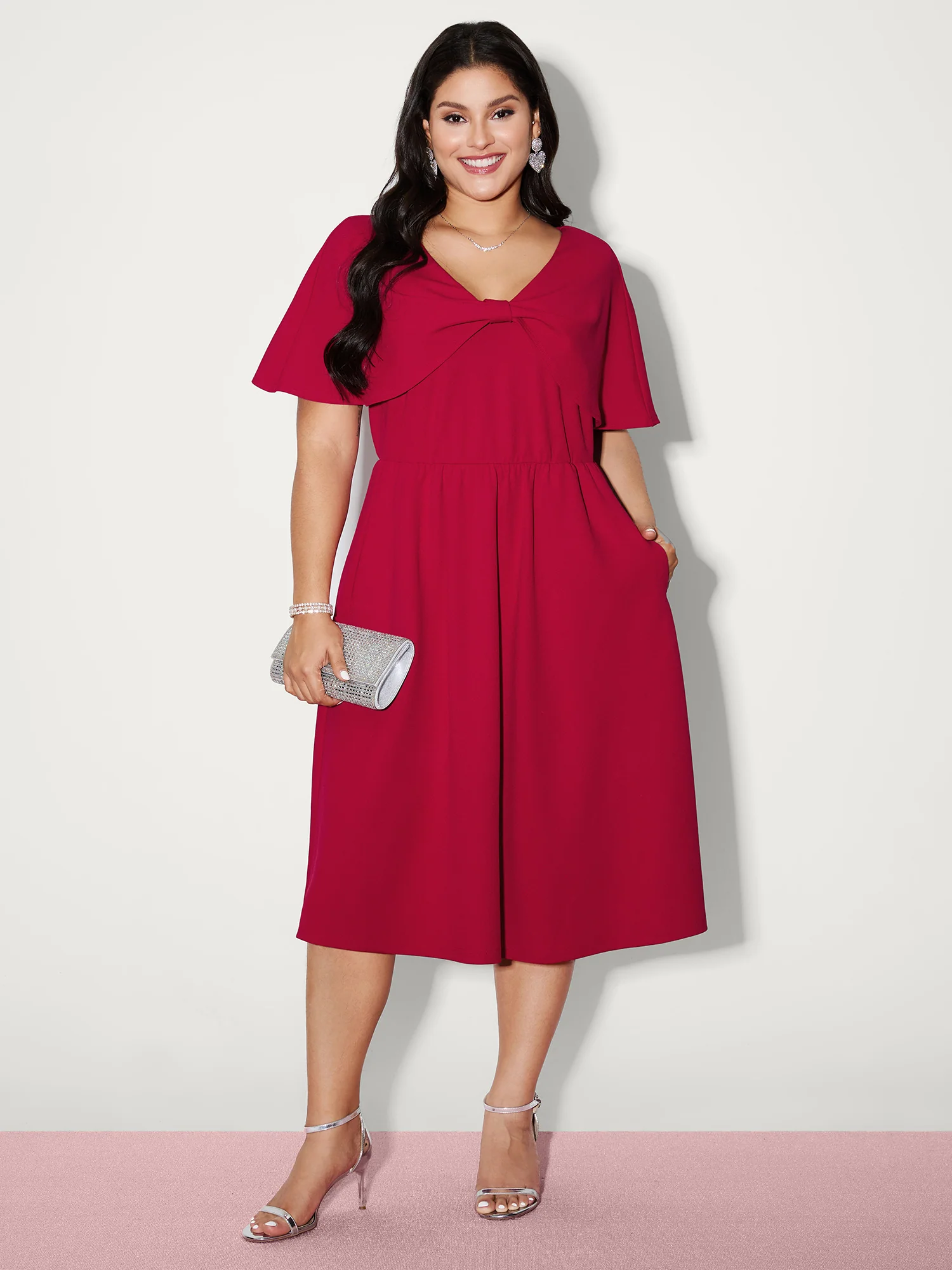 Bow Cape Detail Waist-Defining Mini Dress - Image 2