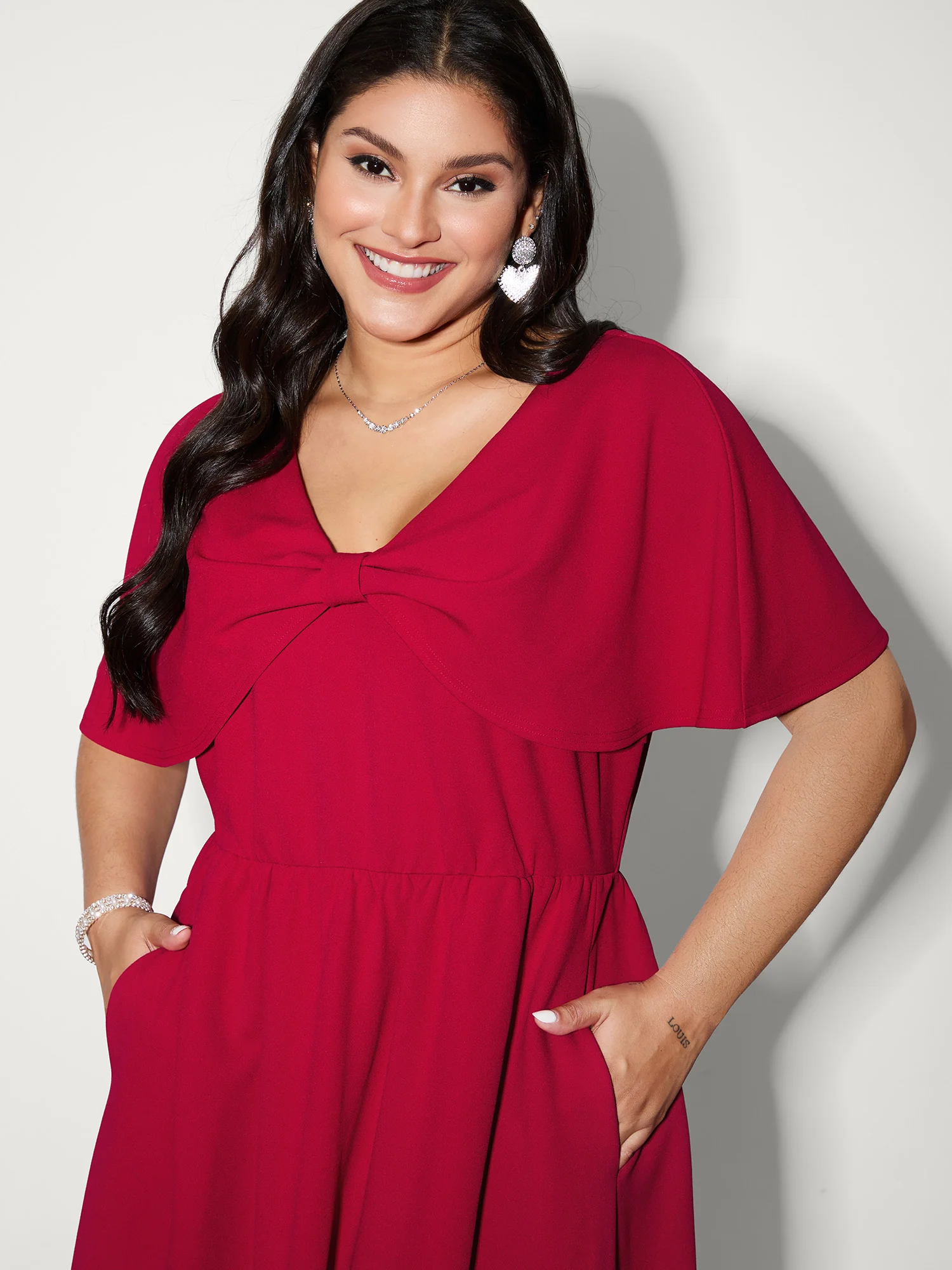 Bow Cape Detail Waist-Defining Mini Dress - Image 3