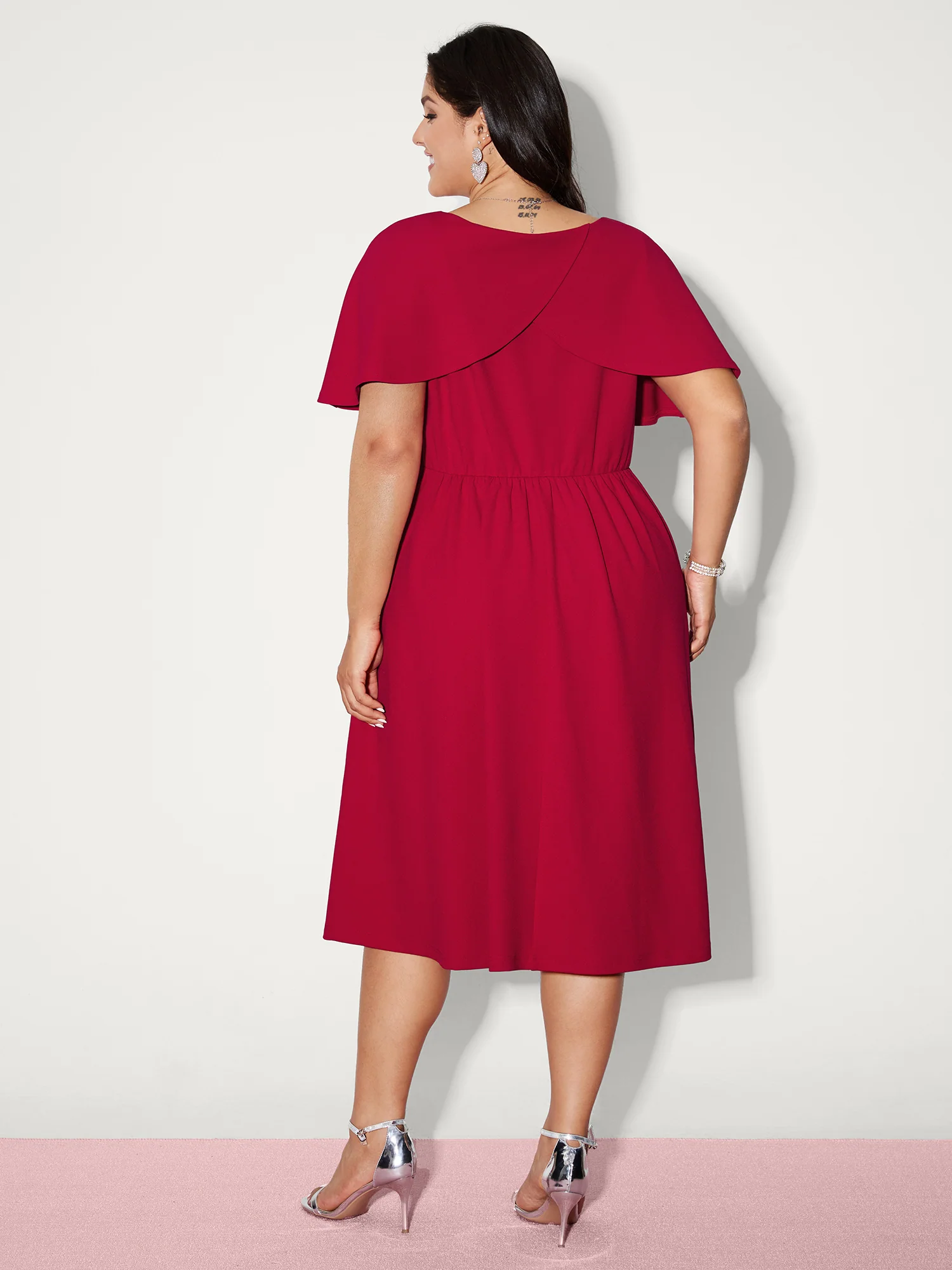 Bow Cape Detail Waist-Defining Mini Dress - Image 5