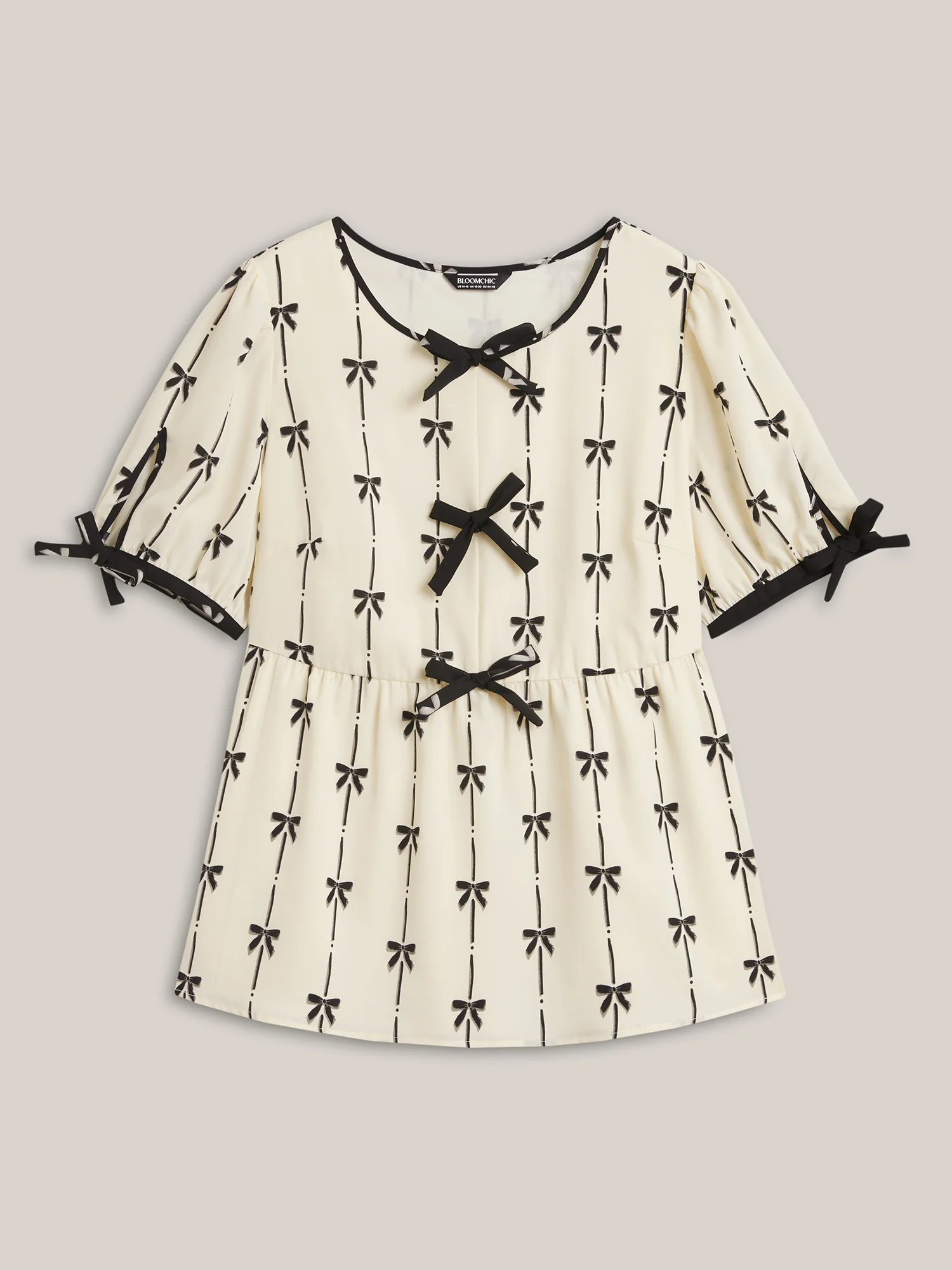 Bow Detail Printed Color Contrast Blouse - Image 7
