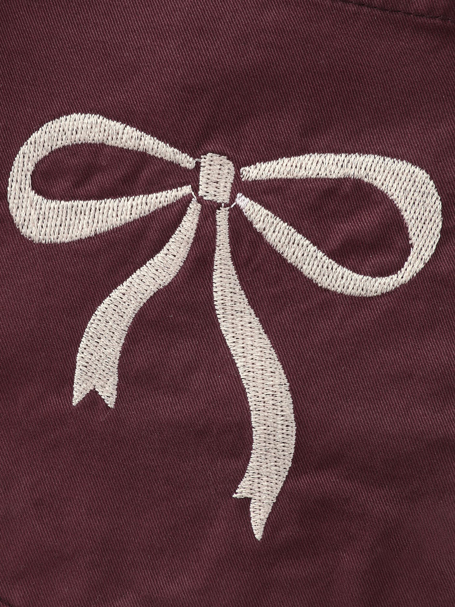 Cotton Bow Embroidery Pockets Plain Pants - Image 5