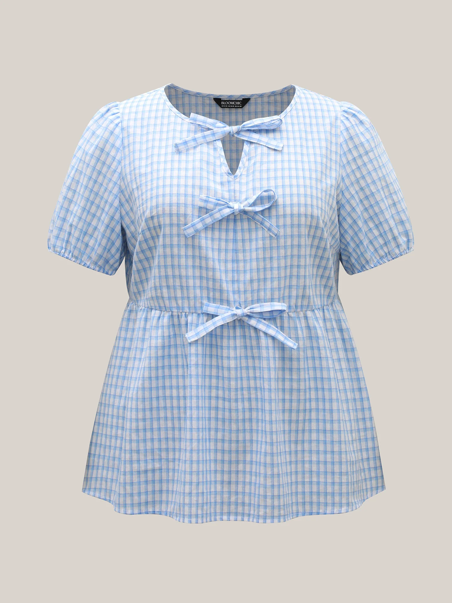 Bow Front Plaid Print Babydoll Top - Image 5