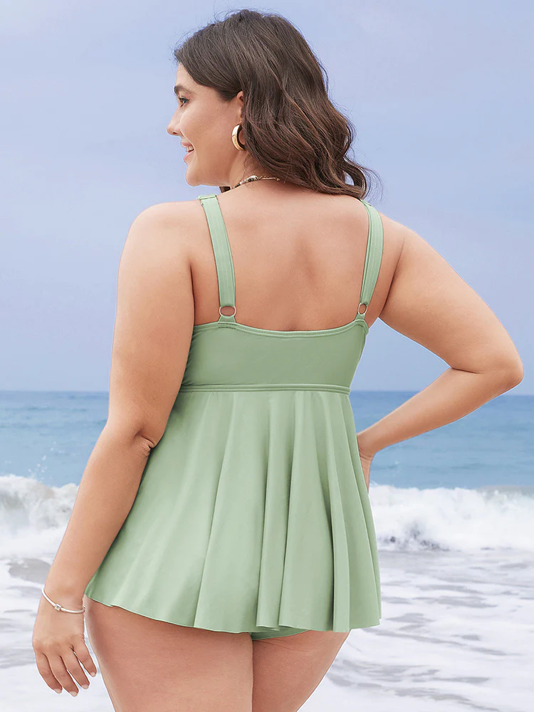 Bow Front Ruched Ruffle Tiered Adjustable Straps One Piece Swimsuit - Image 4