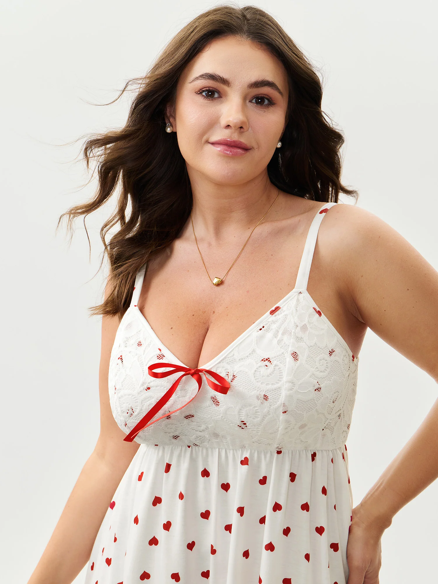 Romantic Heart Print Lace Sleep Dress - Image 3