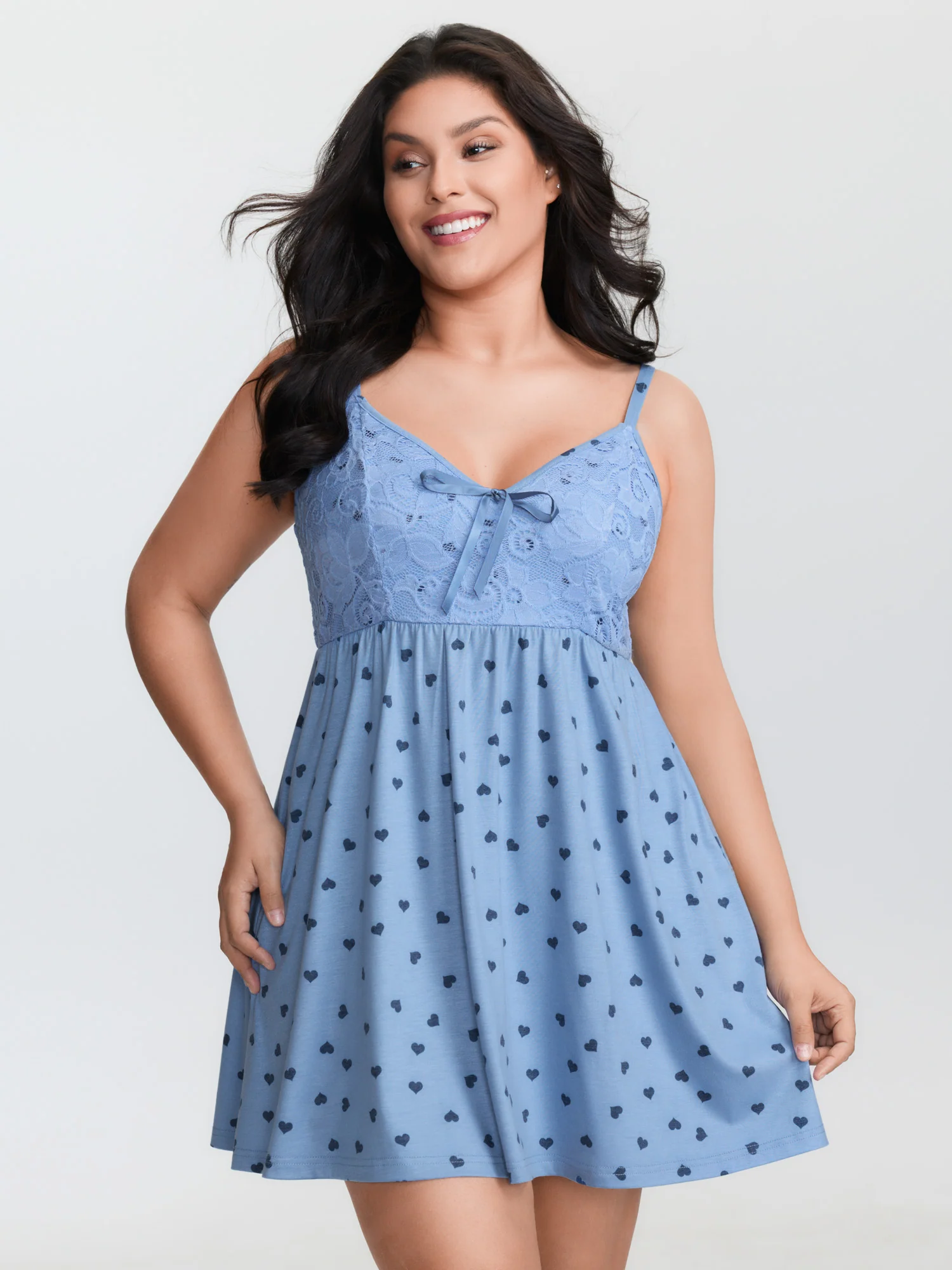Romantic Heart Print Lace Sleep Dress - Image 8