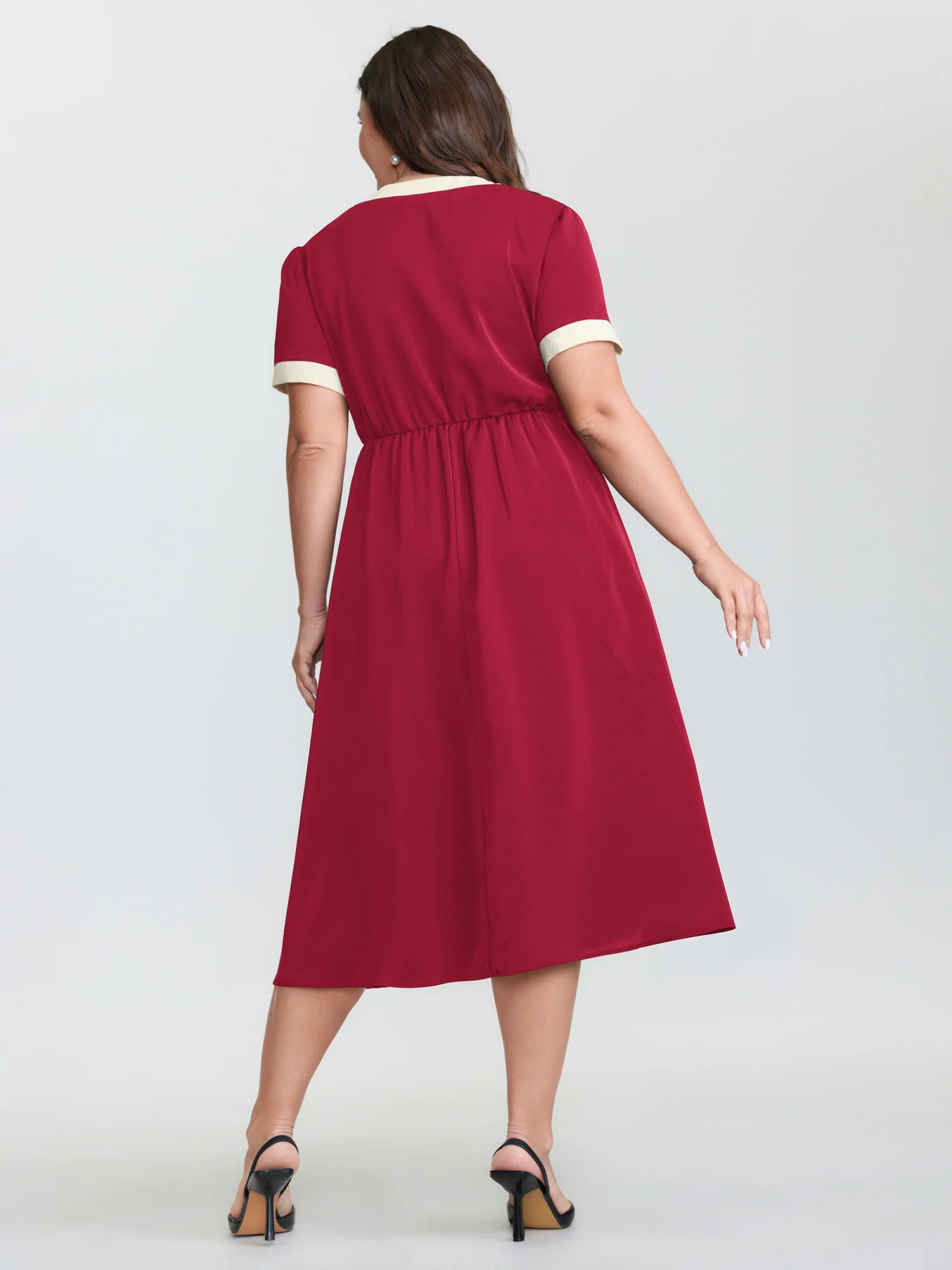 Bow Neckline Stretchy Waist Midi Dress - Image 11