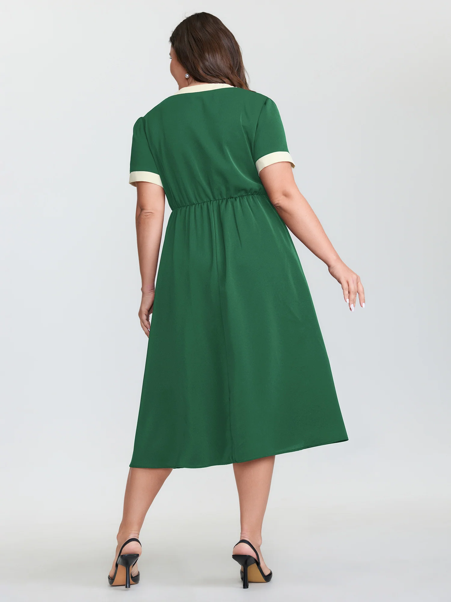 Bow Neckline Stretchy Waist Midi Dress - Image 15