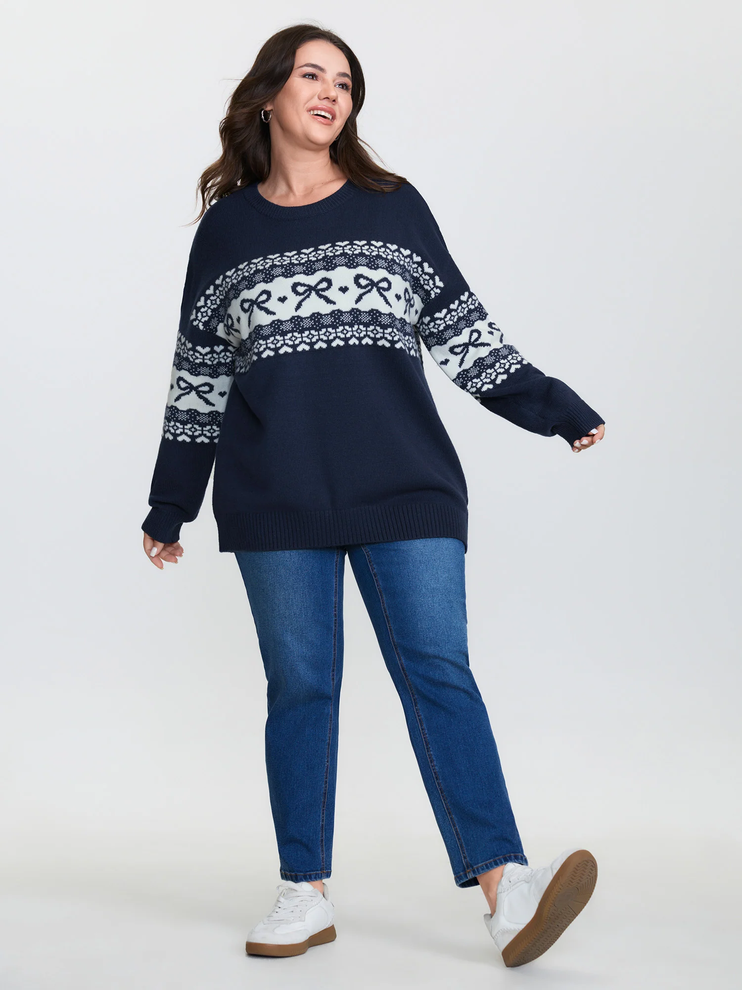 Supersoft Bow Pattern Jacquard Blend Pocket Pullover - Image 3