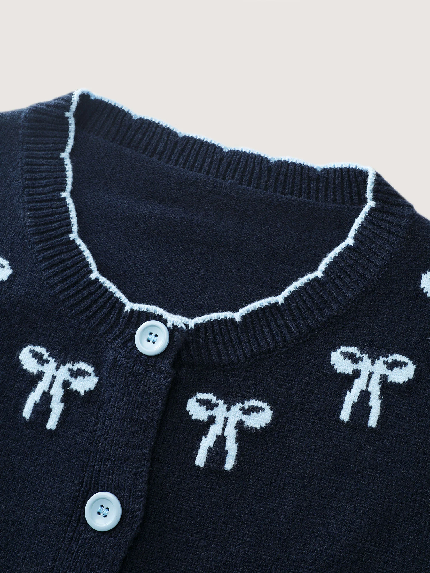 Bow Pattern Jacquard Button Knit Cardigan - Image 5