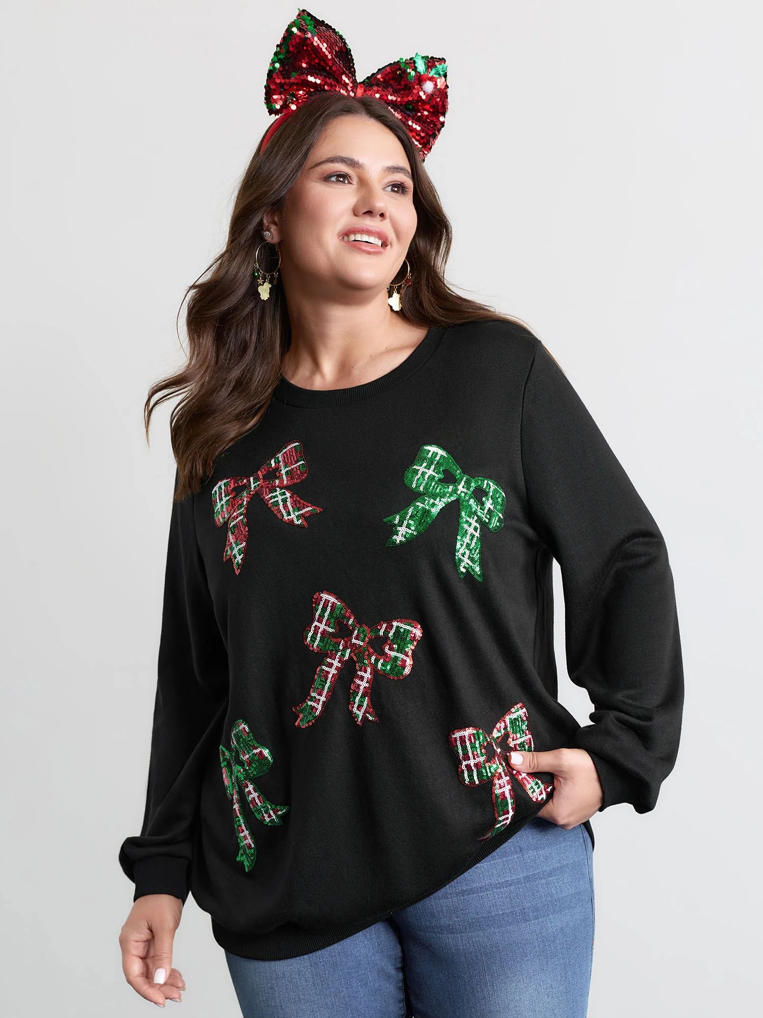 Bow Sequin Embroidery Sweathshirt - Image 3
