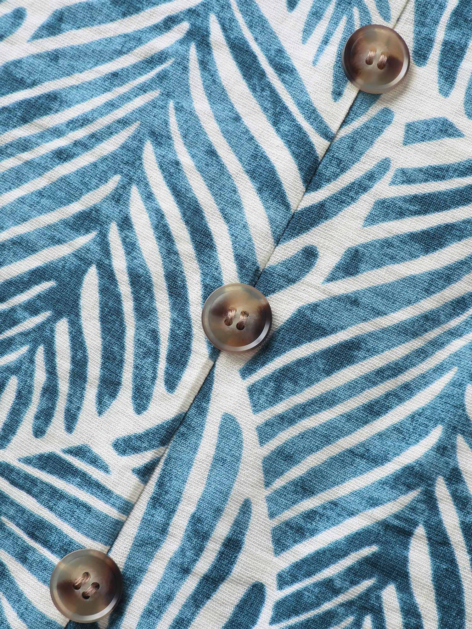 Bow Shoulder Leaf Print Button Tank Top - Image 5