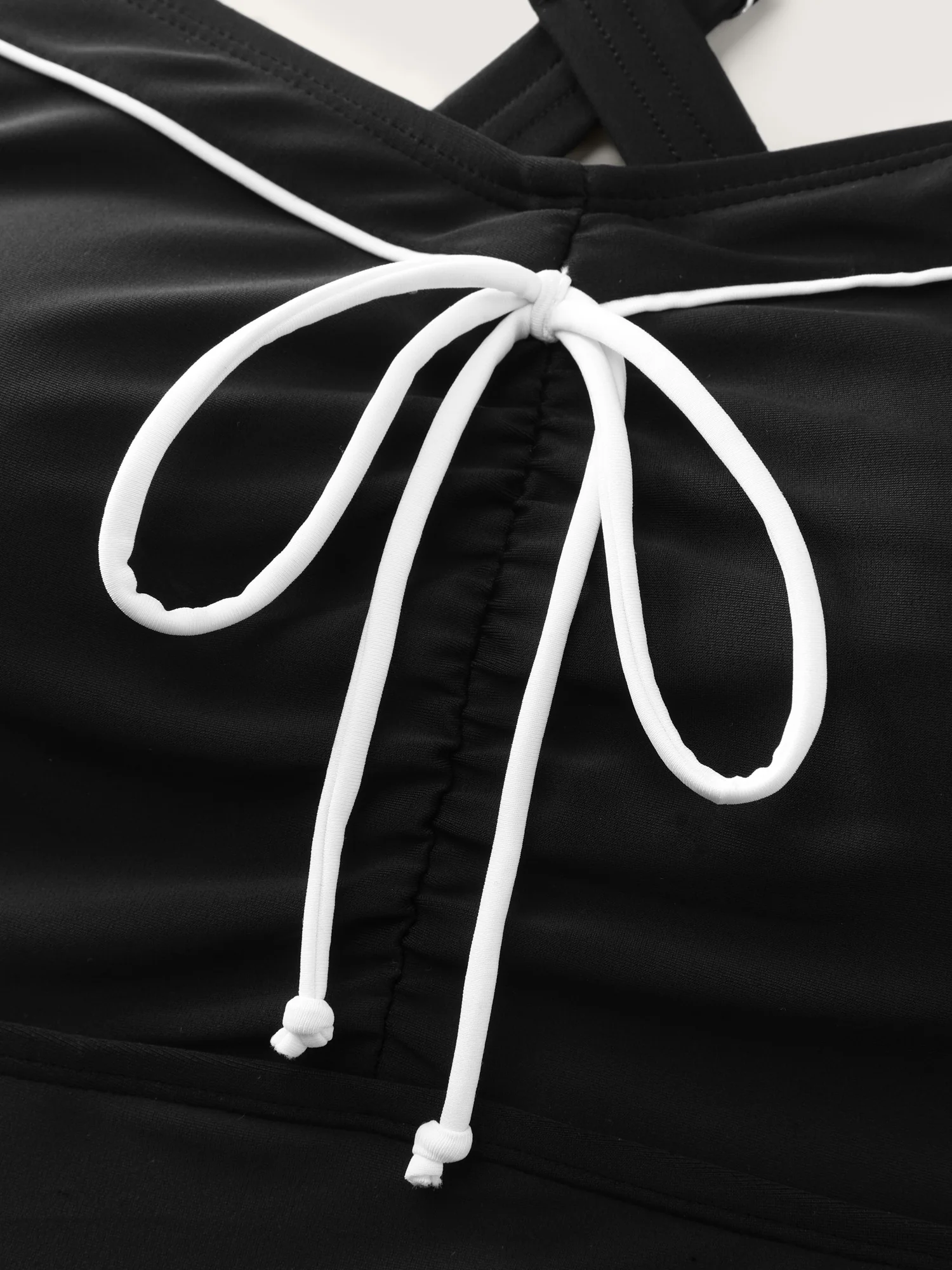 Bow-Tie Color Contrast Shirred Swim Romper - Image 7