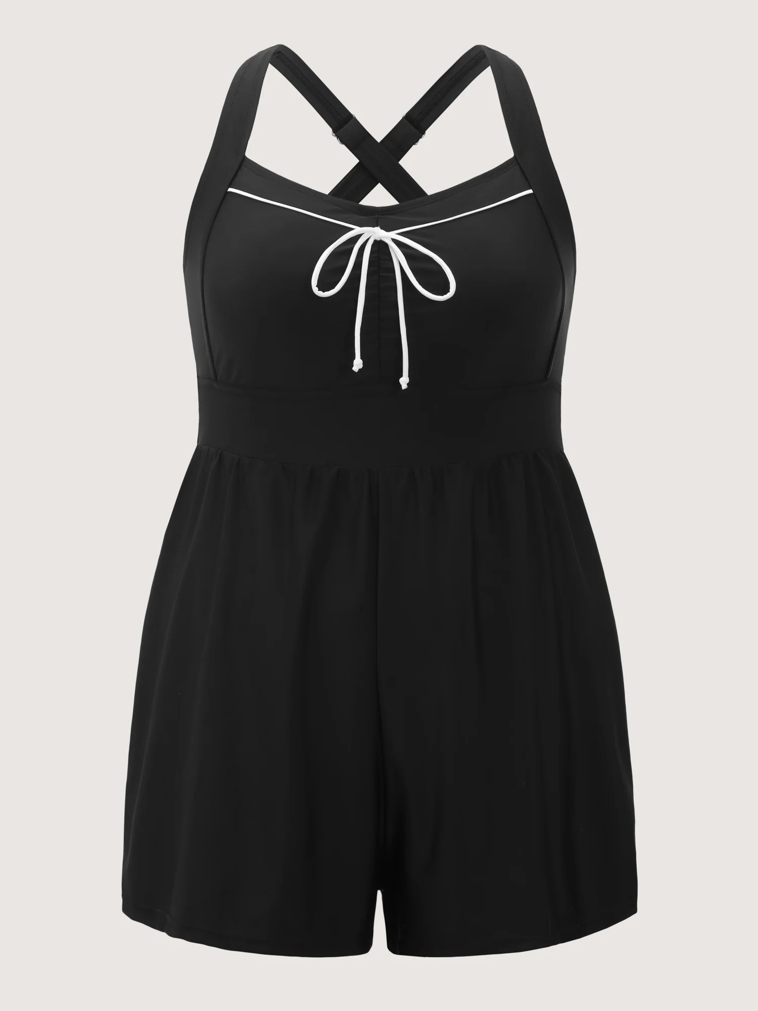 Bow-Tie Color Contrast Shirred Swim Romper - Image 8
