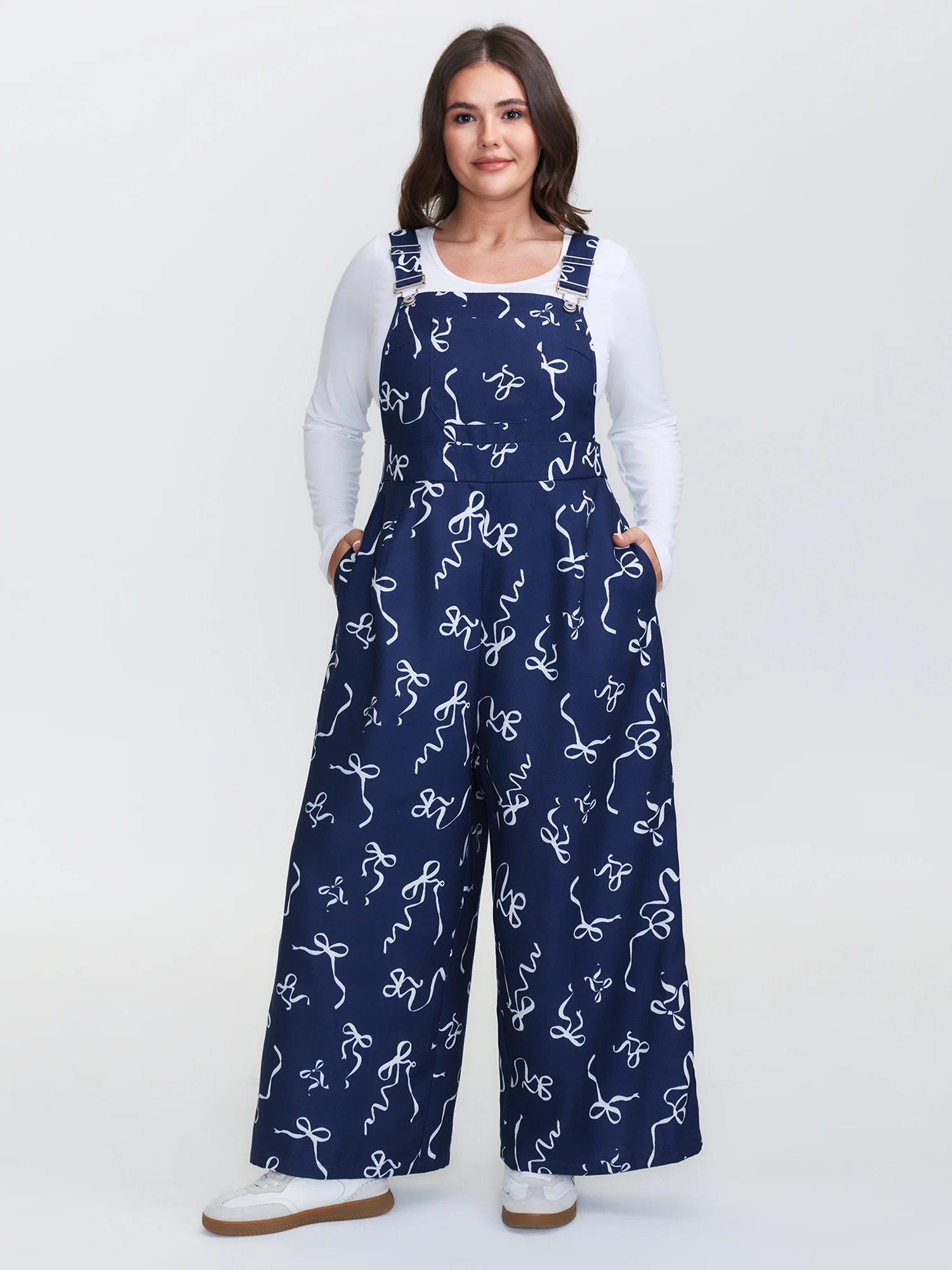 Bow-Tie Print Adjustable Overall Straps Jumpsuit