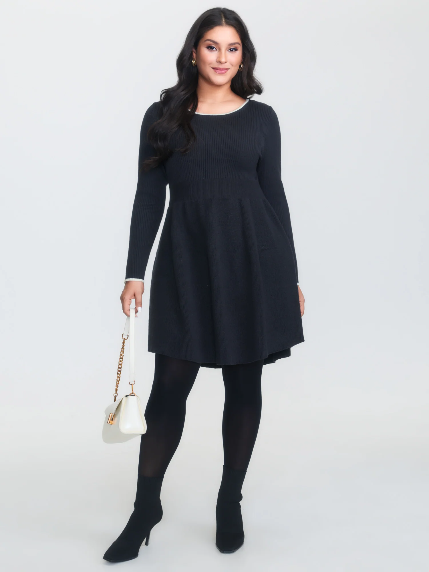 Bowknot Back A-Line Cinched-Waist Sweater Dress - Image 3