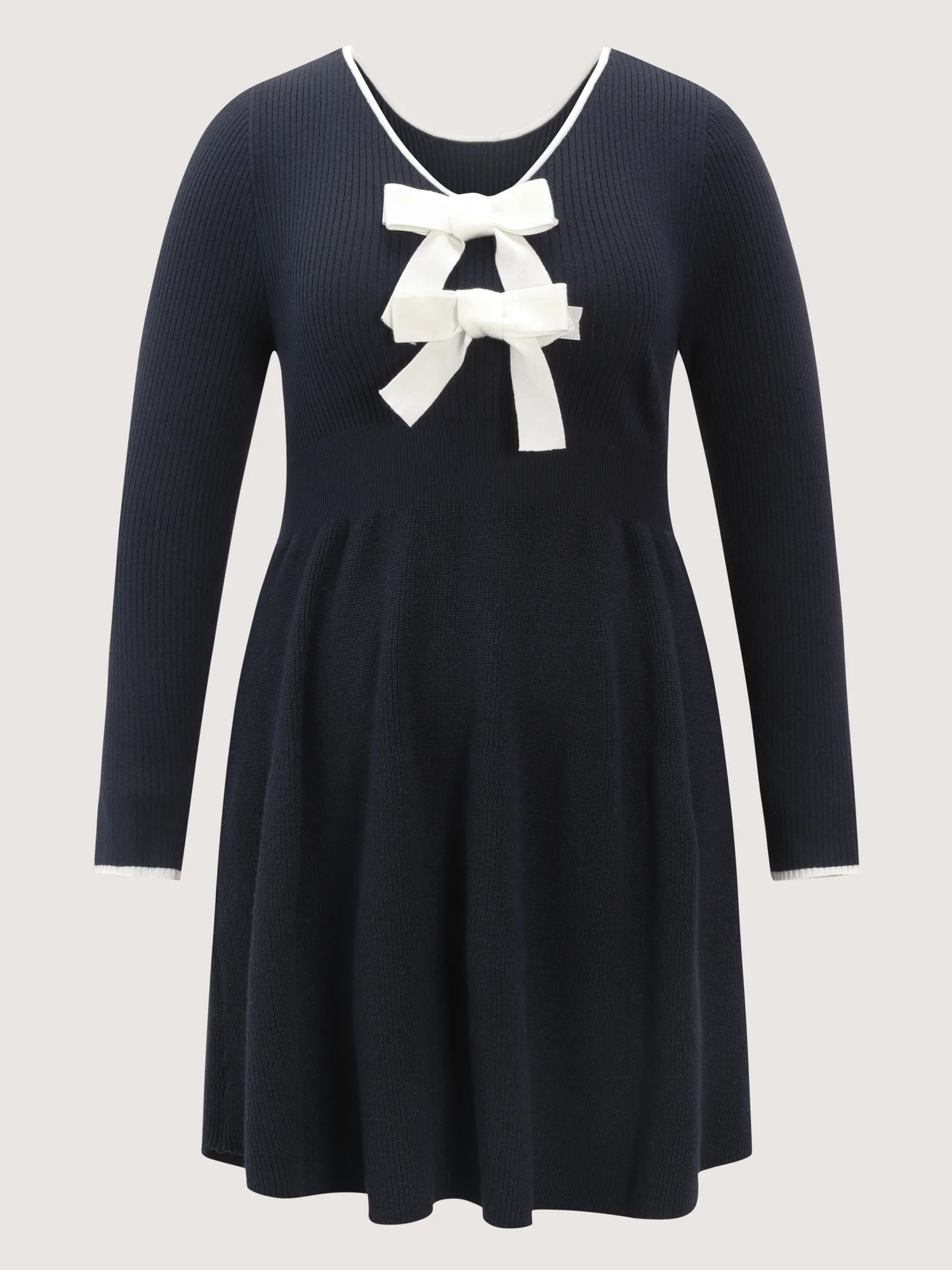 Bowknot Back A-Line Cinched-Waist Sweater Dress - Image 7