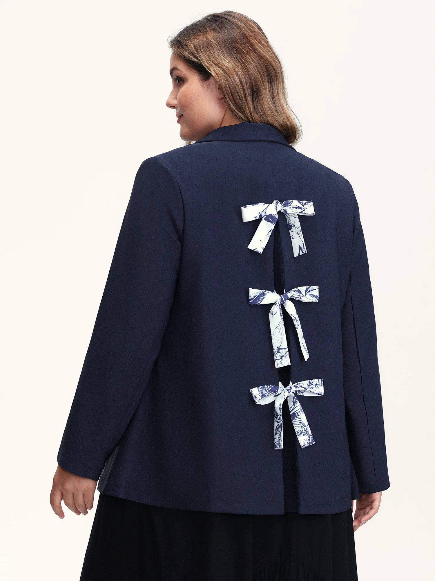 Bowknot Back Split Hem Contrast Blazer - Image 5