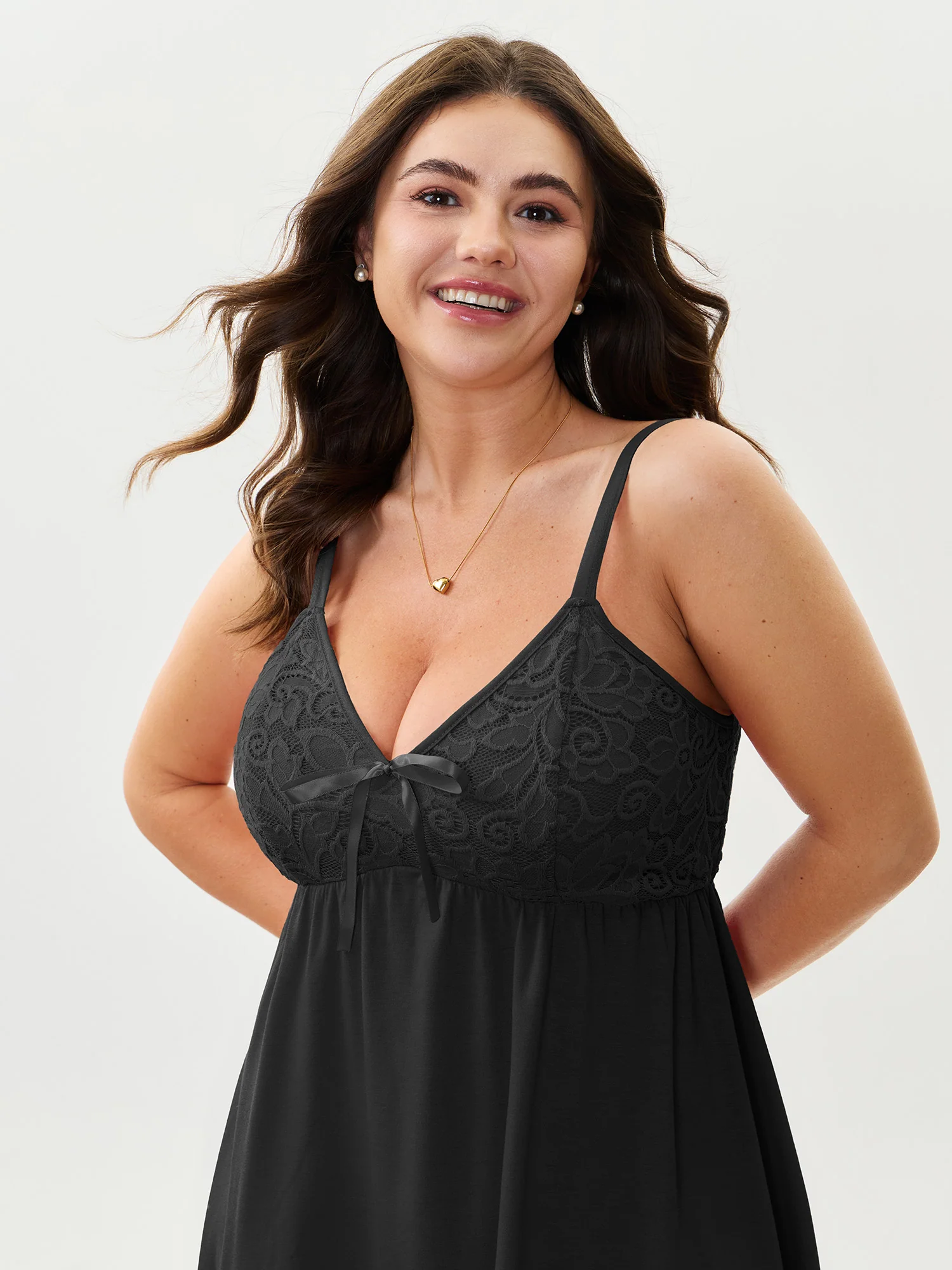 Bowknot Crochet Lace Asymmetrical Hem Nightgown - Image 3