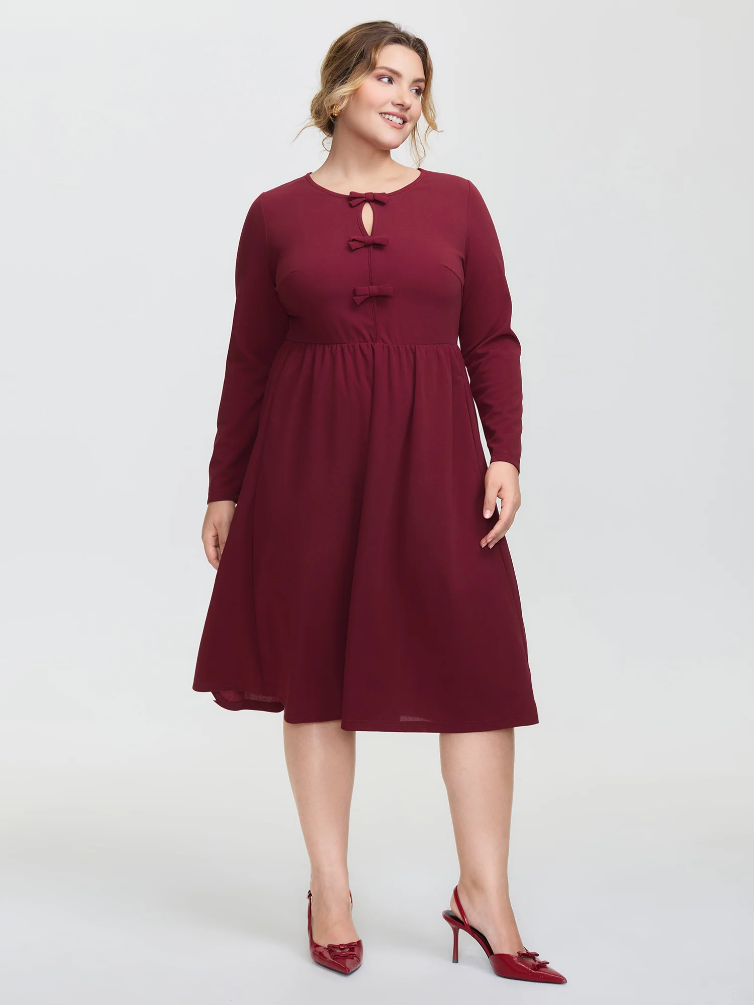 Bowknot Detail Pockets Knit Midi Dress - Image 3