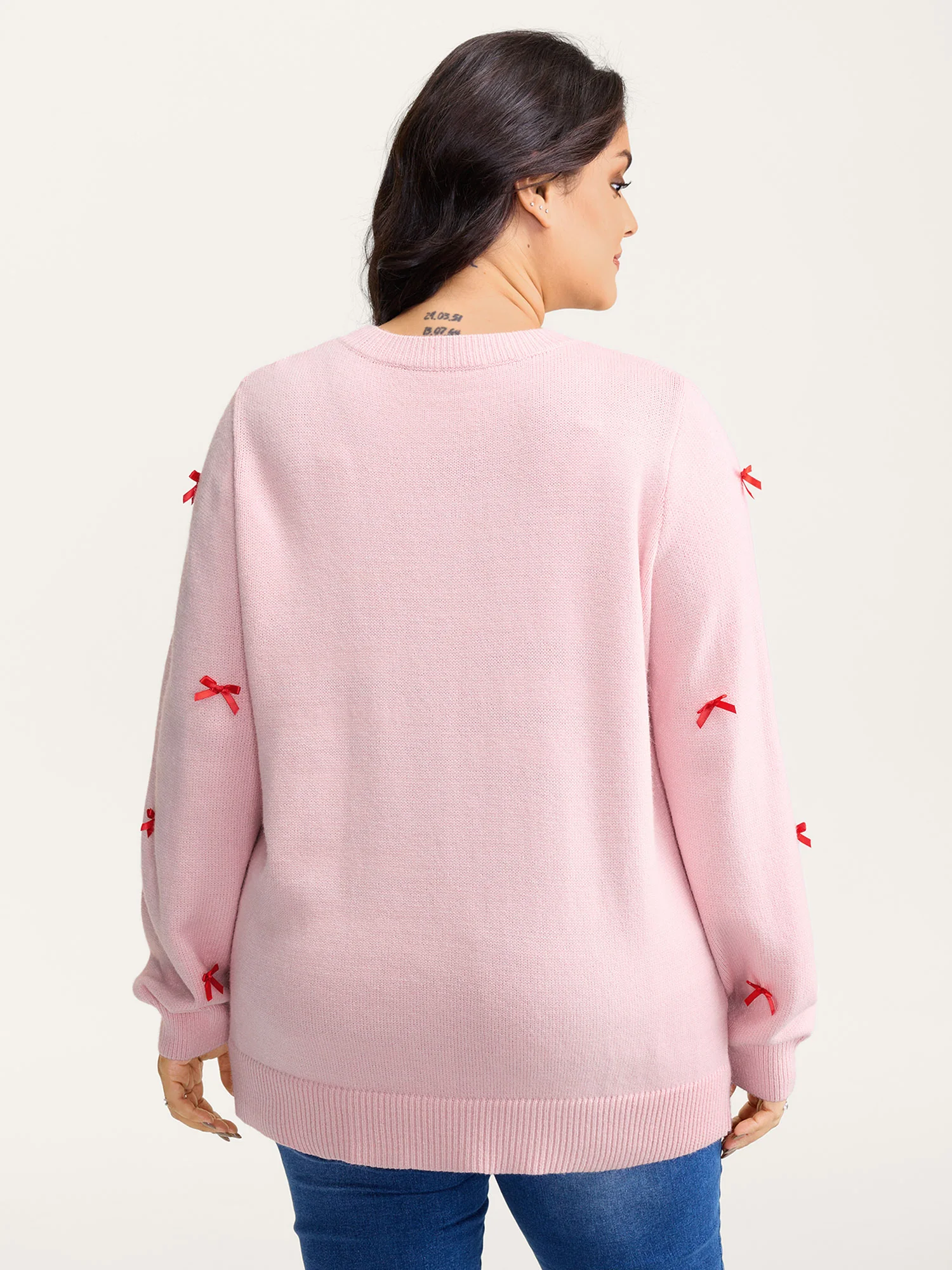 Bowknot Detail Ribbed Hem Pullover - Image 4