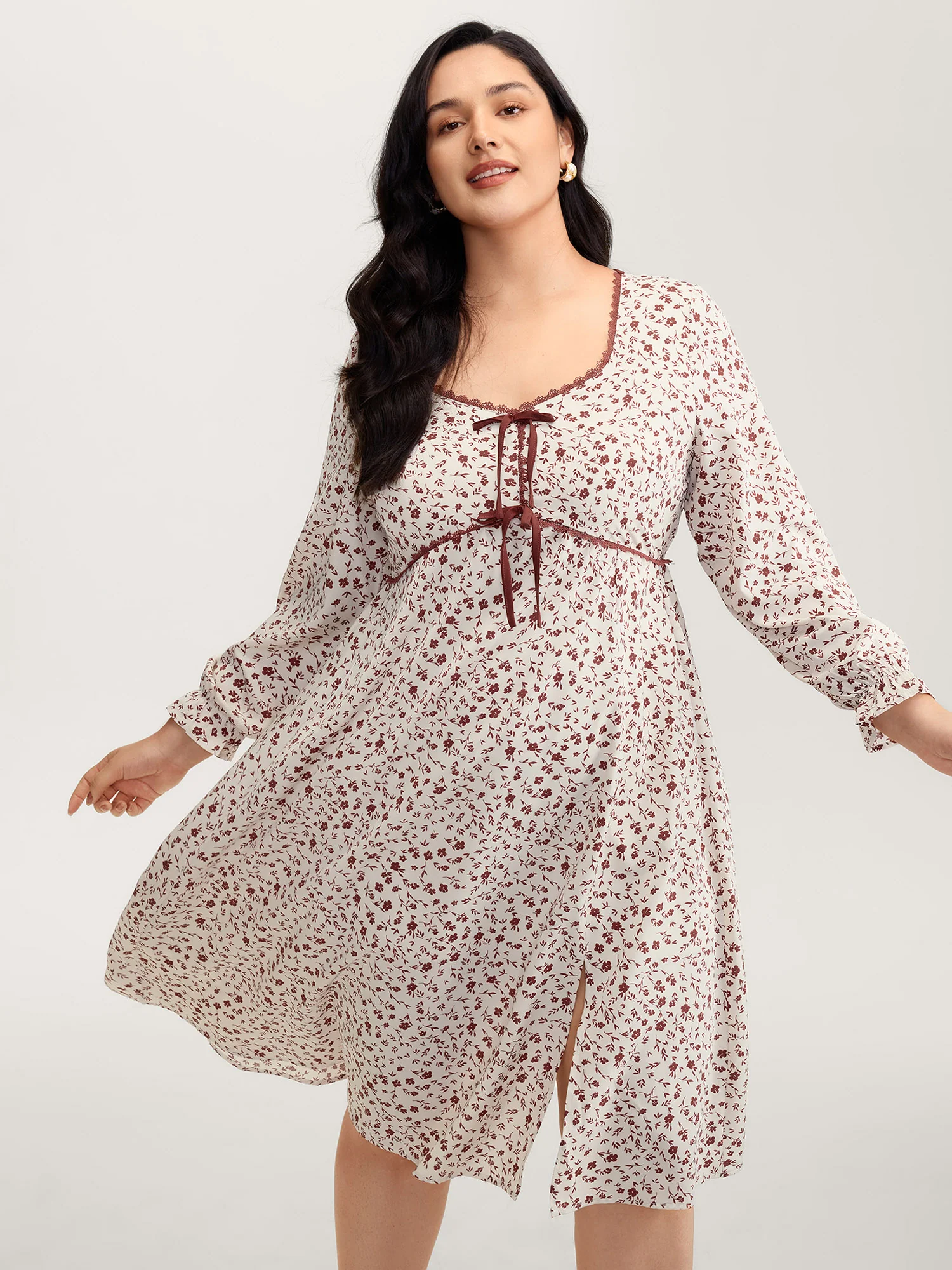 Bowknot Detail Stretchy Waist-Defining Midi Dress - Image 3