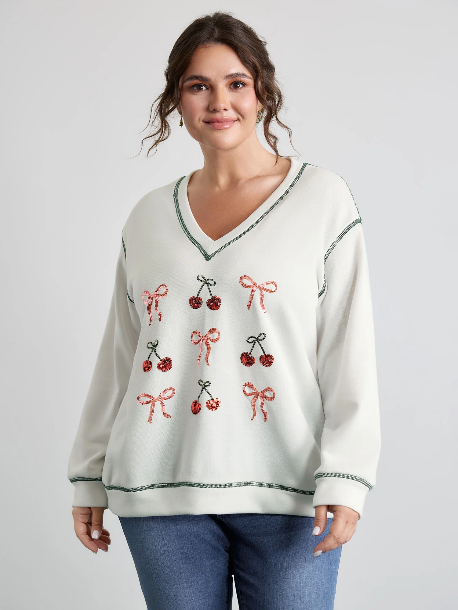 Bowknot Embroidery Relaxed-Fit Sweatshirt - Image 2