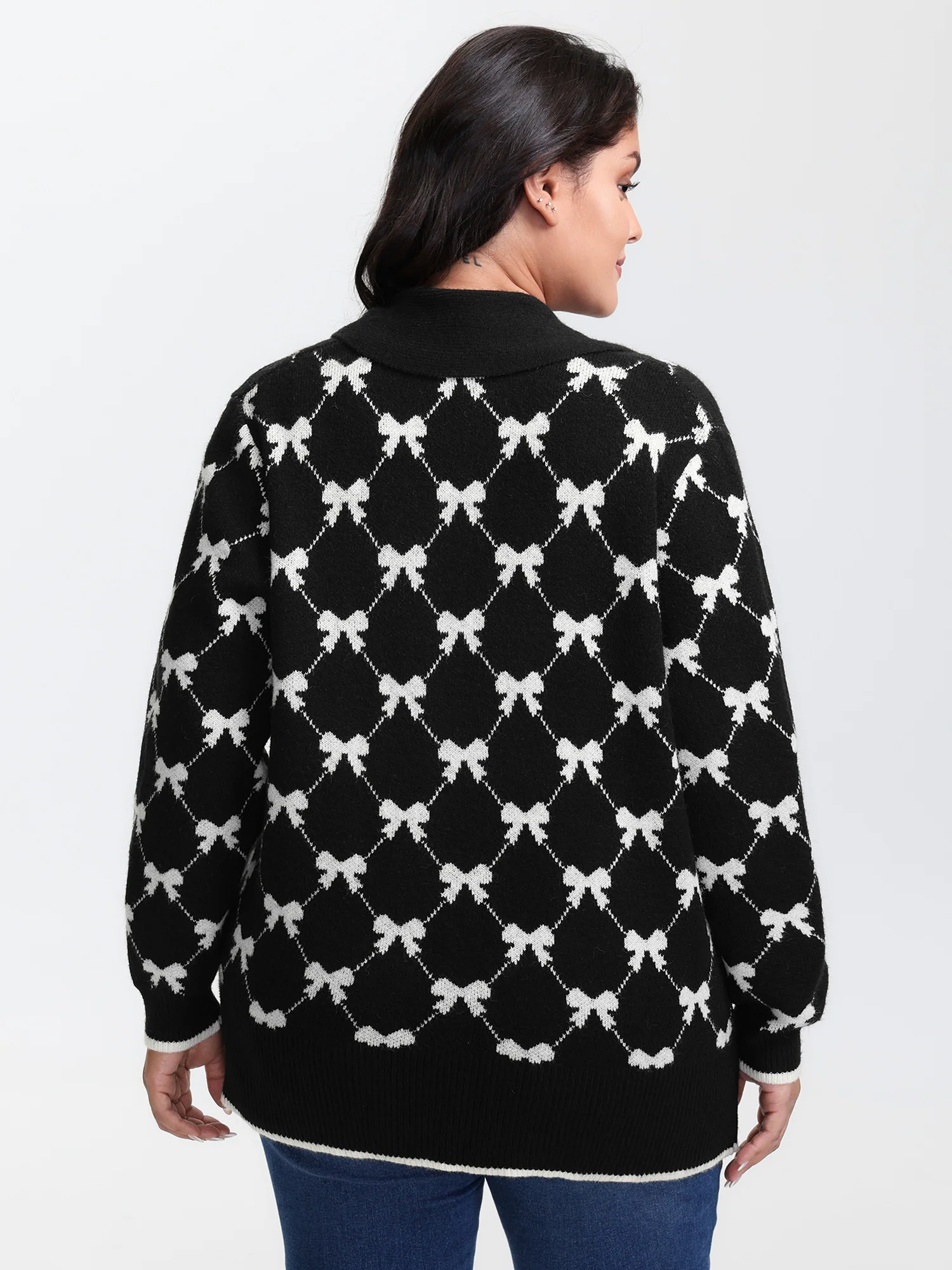 Bowknot Jacquard Button Knit Cardigan - Image 5