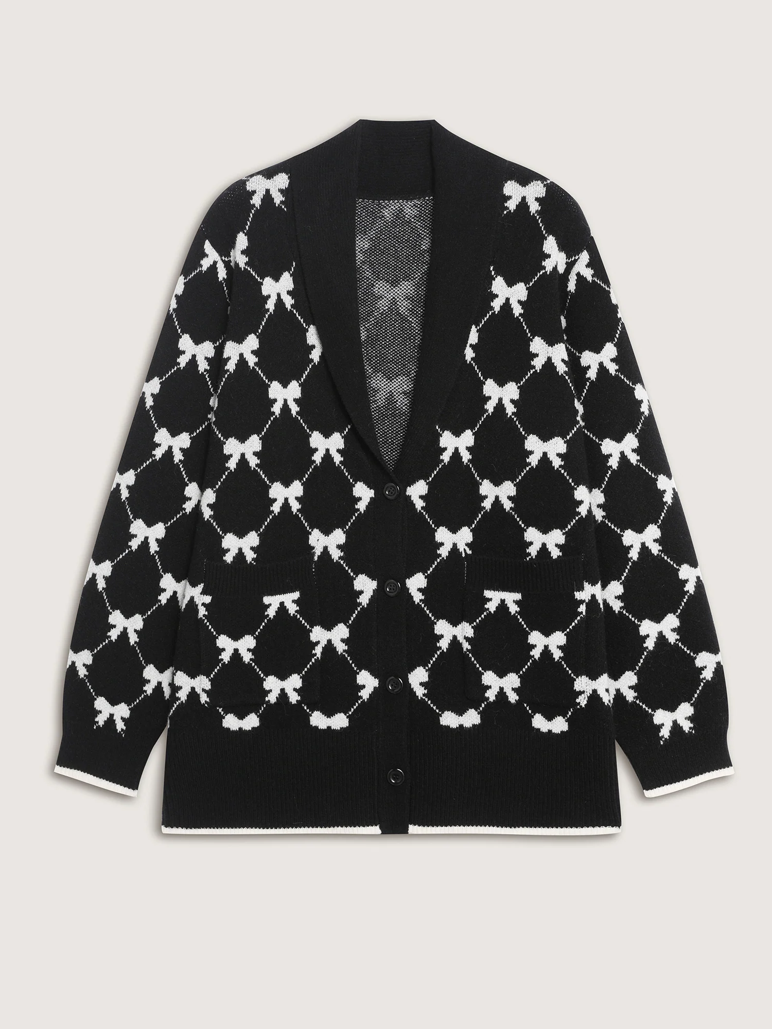 Bowknot Jacquard Button Knit Cardigan - Image 9