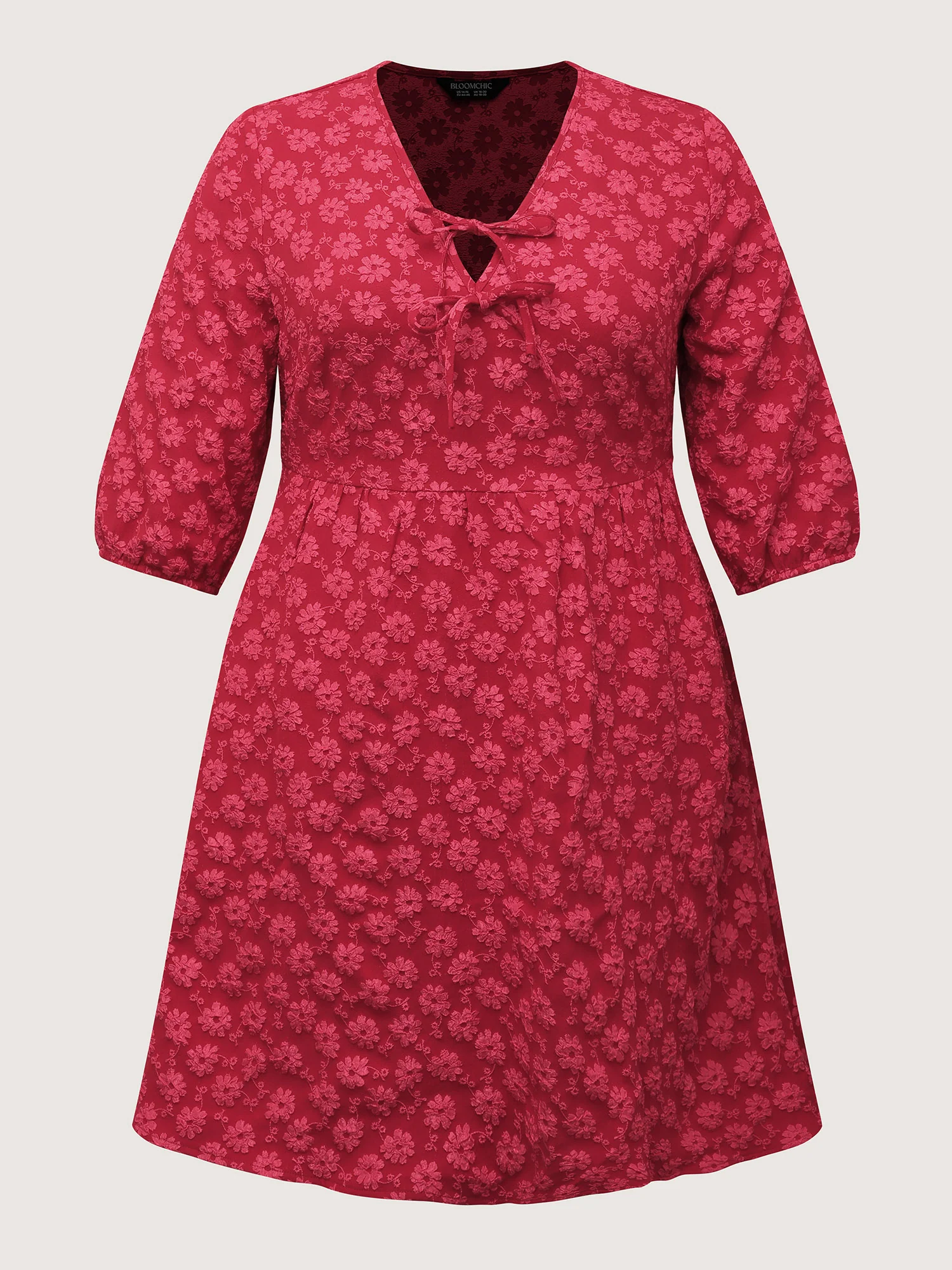 Bowknot Jacquard Stretchy Waist Knee-Length Dress - Image 7