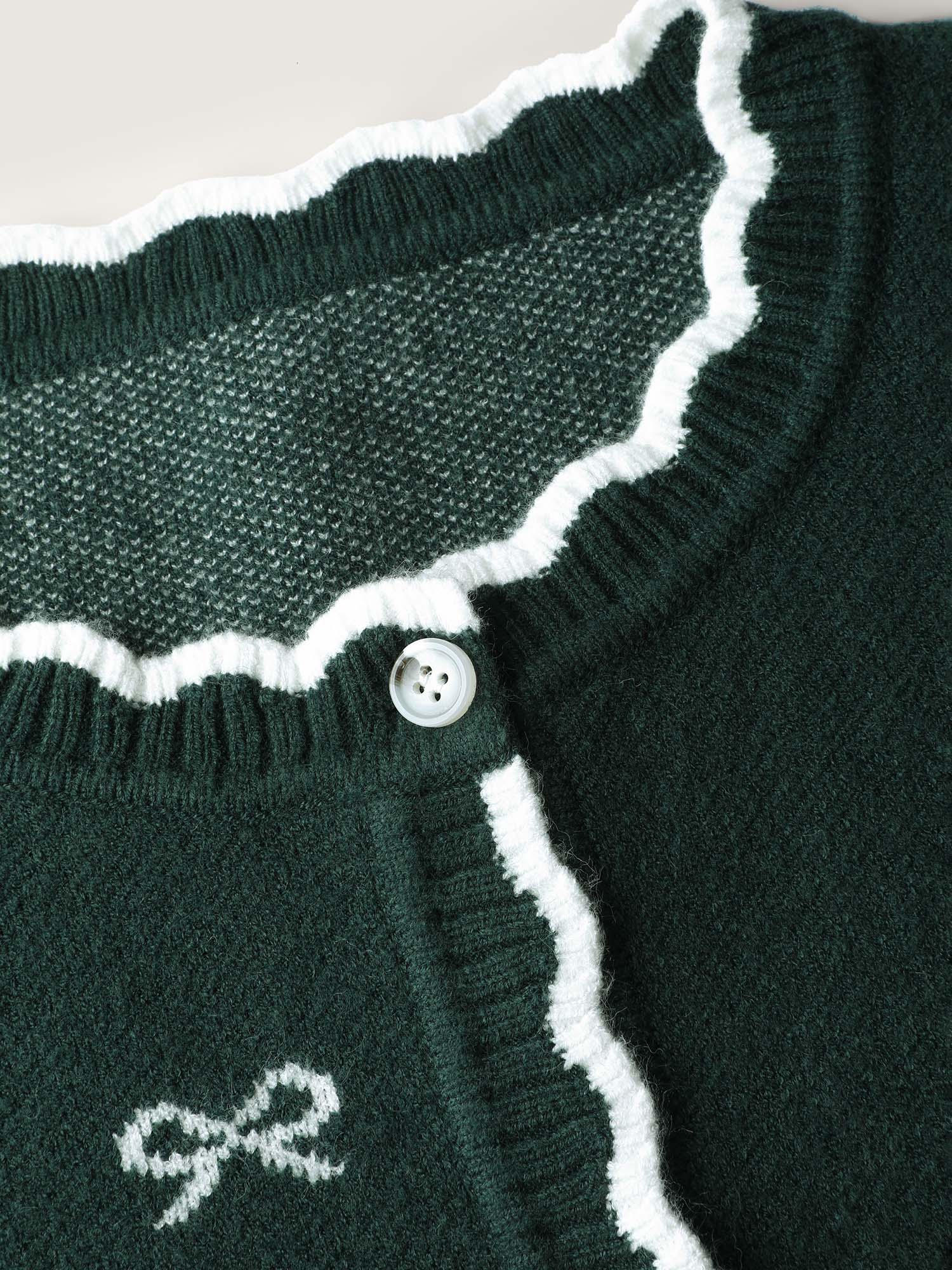 Bowknot Jacquard Wavy Edge Knit Cardigan - Image 10