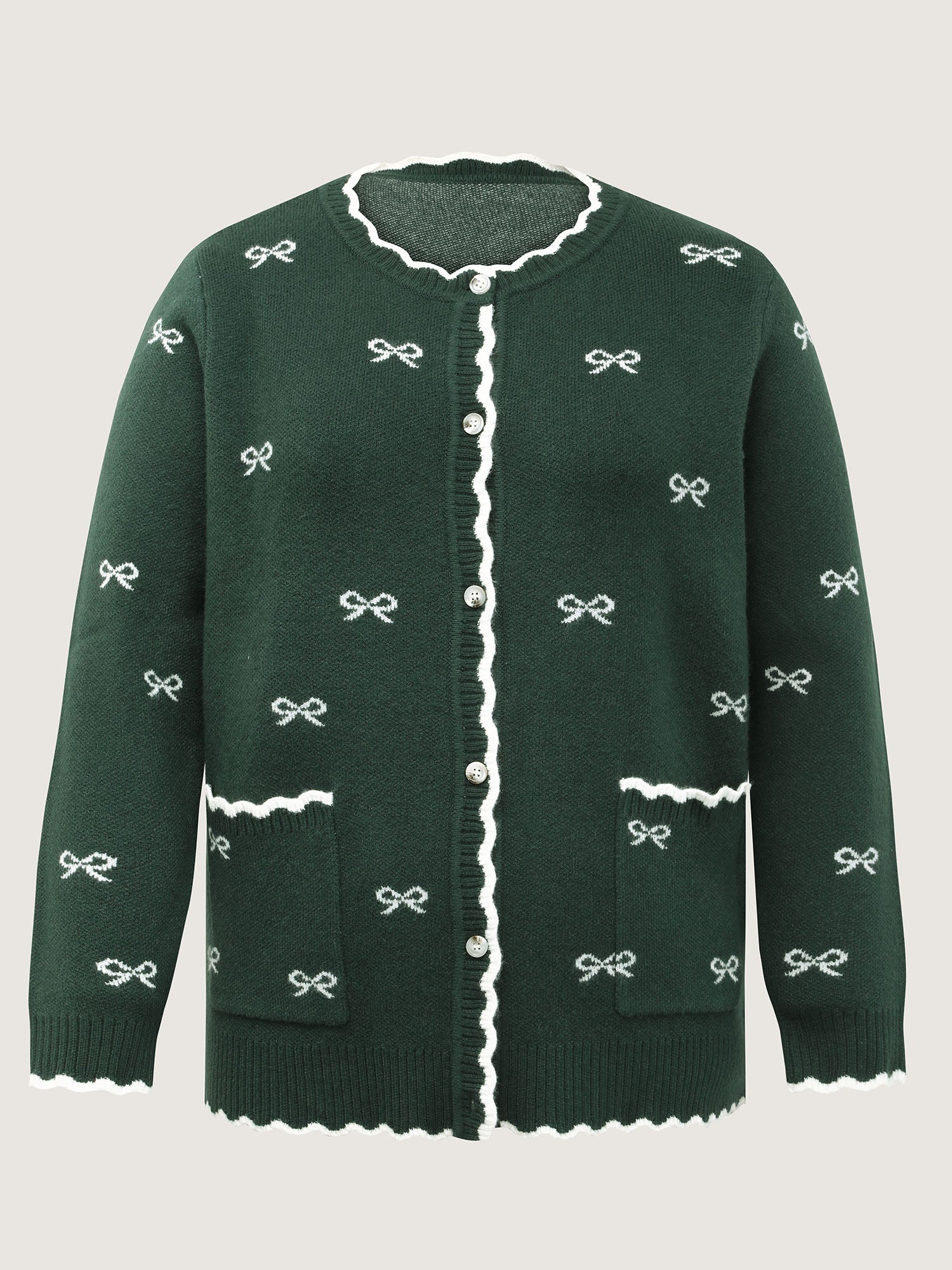 Bowknot Jacquard Wavy Edge Knit Cardigan - Image 11