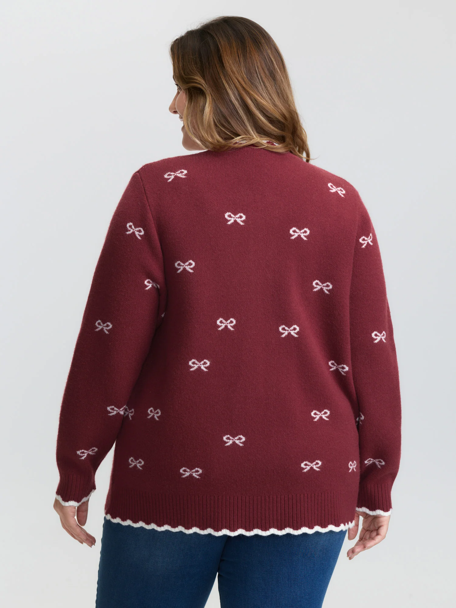 Bowknot Jacquard Wavy Edge Knit Cardigan - Image 16
