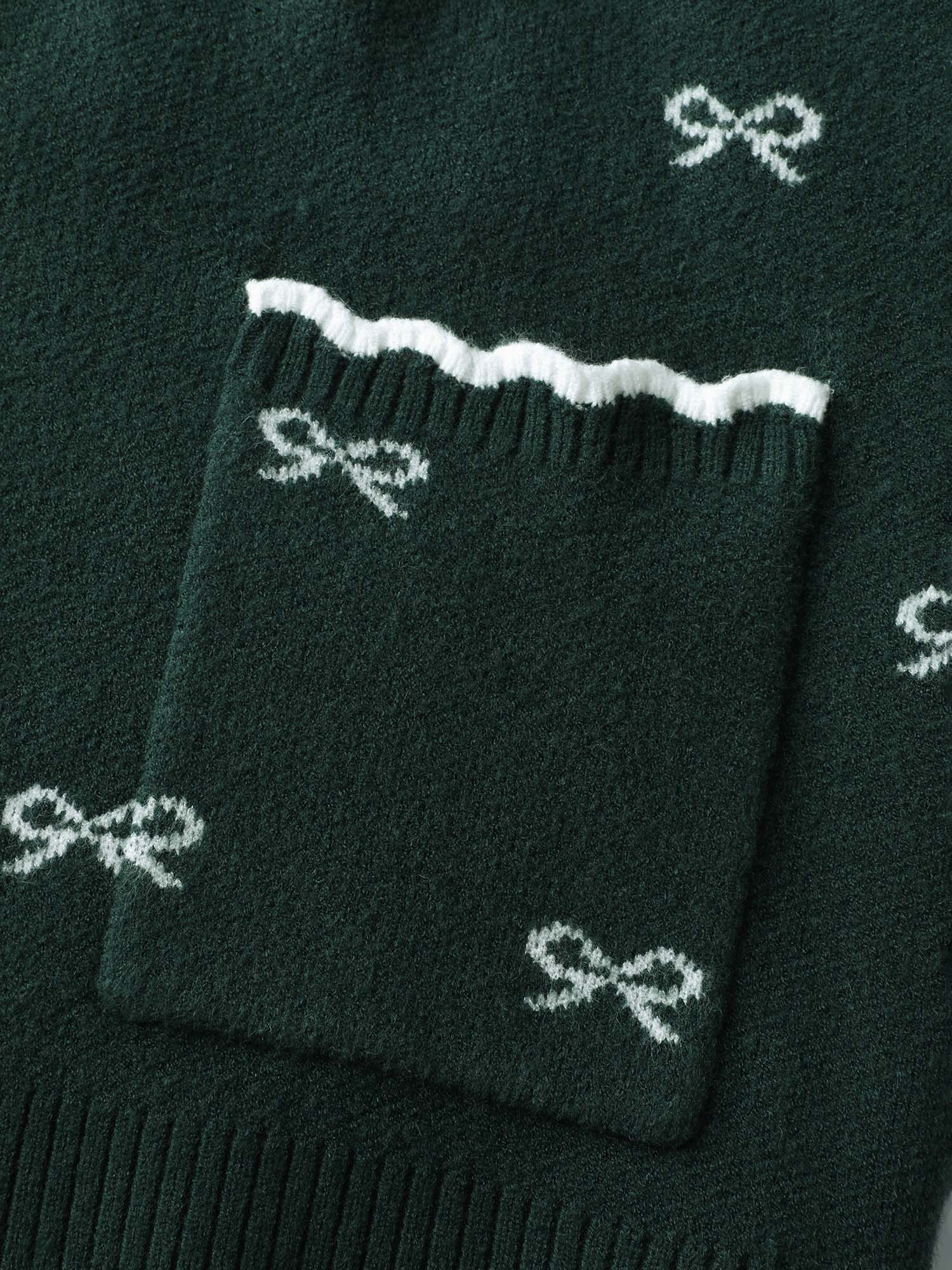Bowknot Jacquard Wavy Edge Knit Cardigan - Image 9