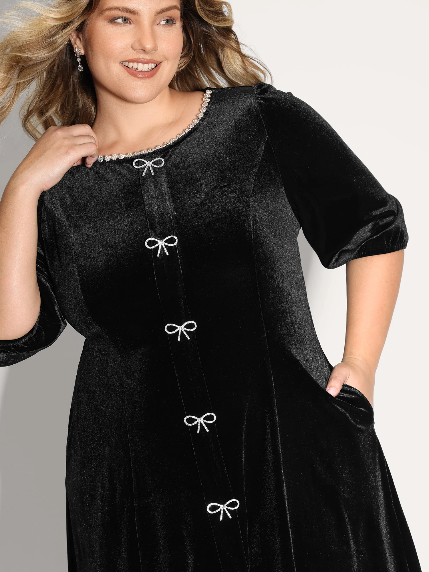 Bowknot Metallic Detail Knee-Length Dress - Image 2