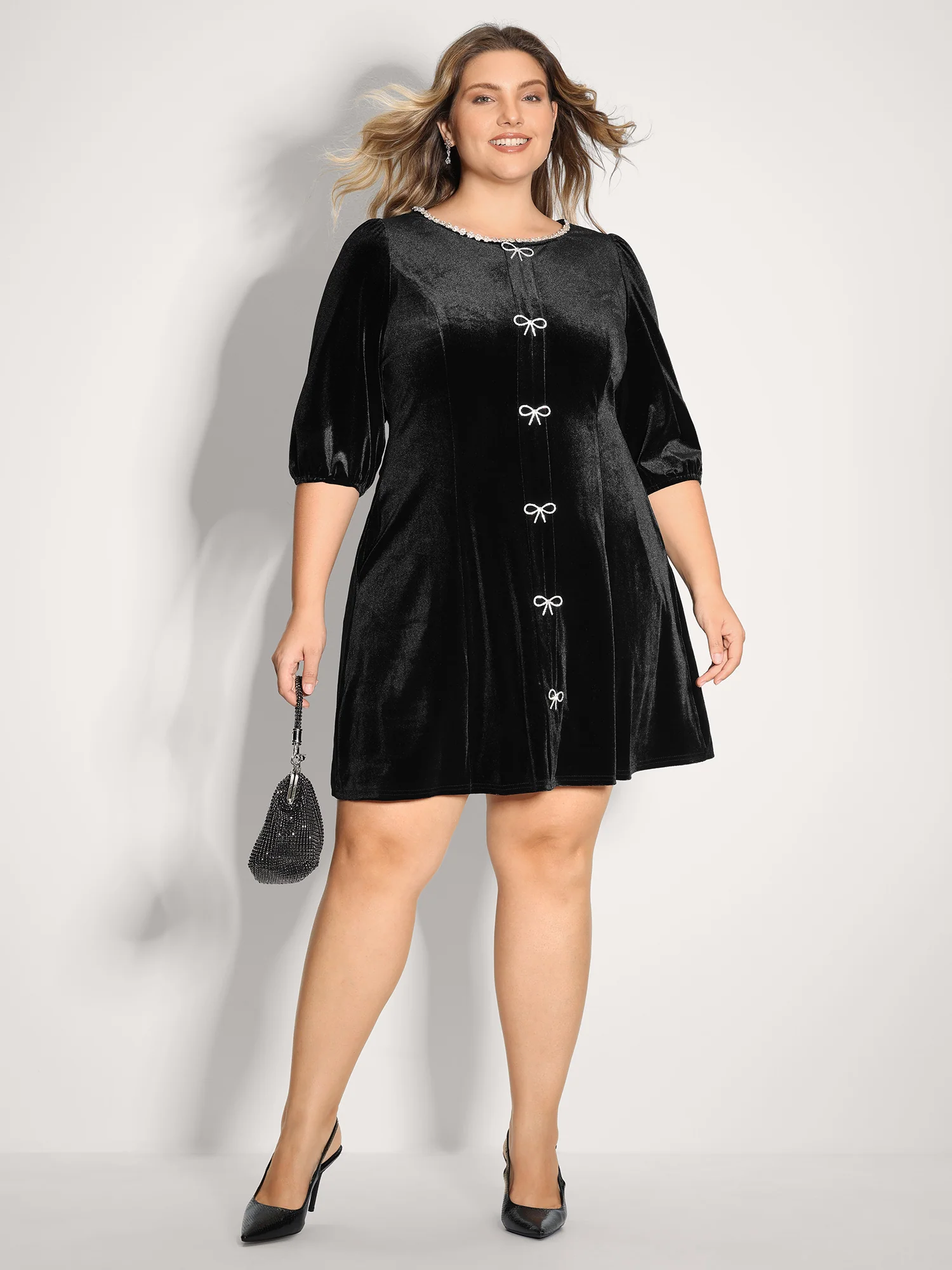 Bowknot Metallic Detail Knee-Length Dress - Image 3