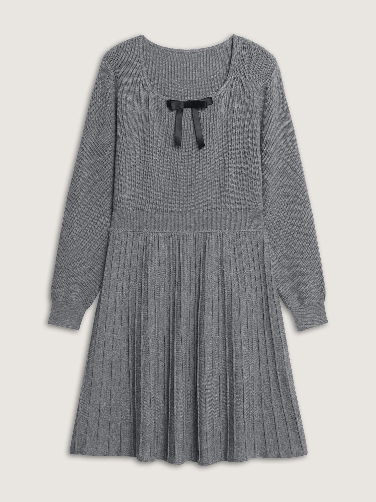 Bowknot Neckline Cinched-Waist A-Line Sweater Dress - Image 7