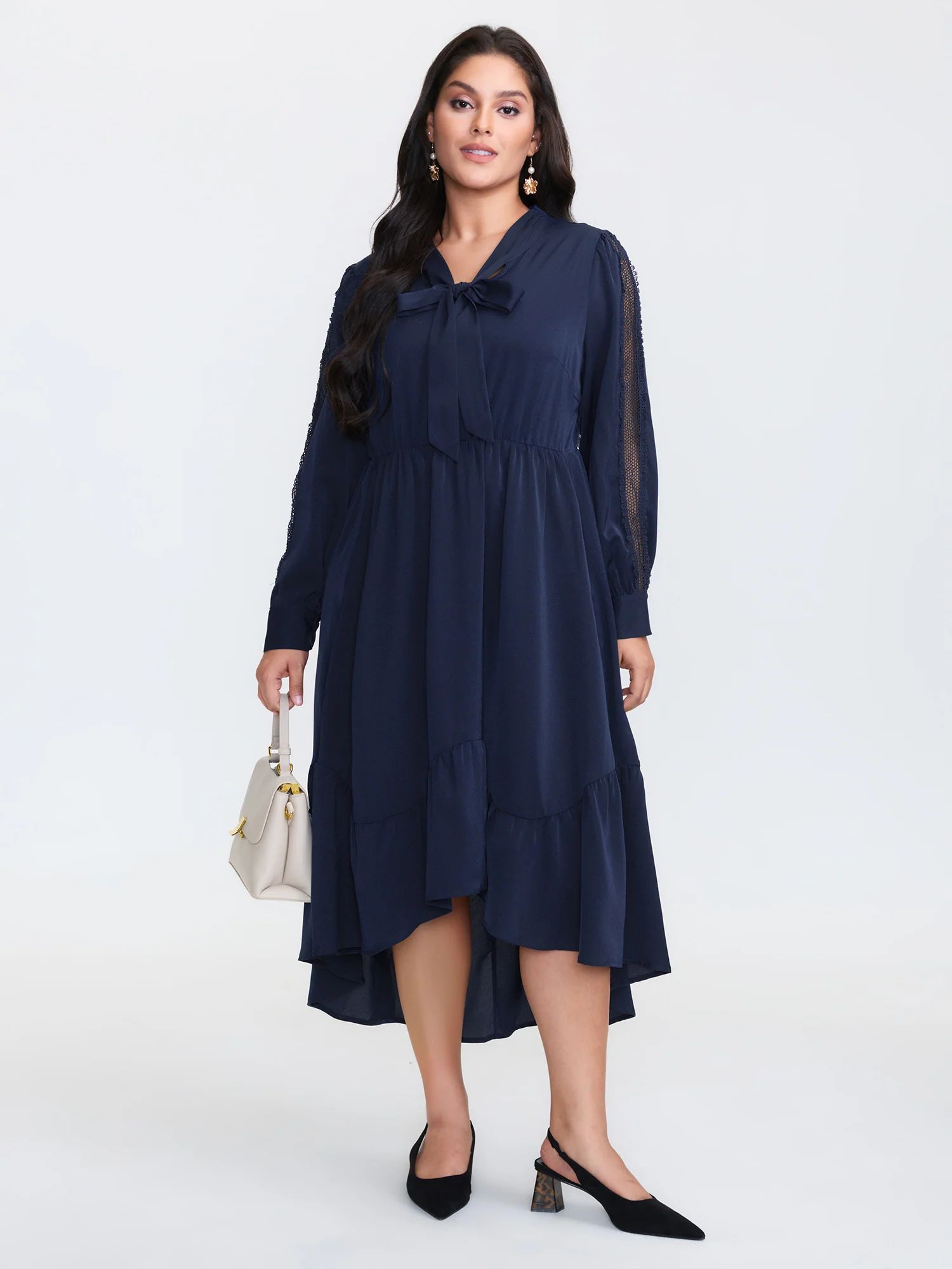 Bowknot Neckline Flowy Tiered Midi Dress - Image 3