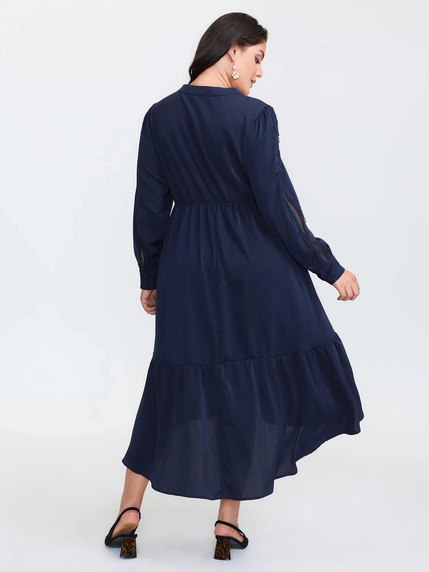 Bowknot Neckline Flowy Tiered Midi Dress - Image 4