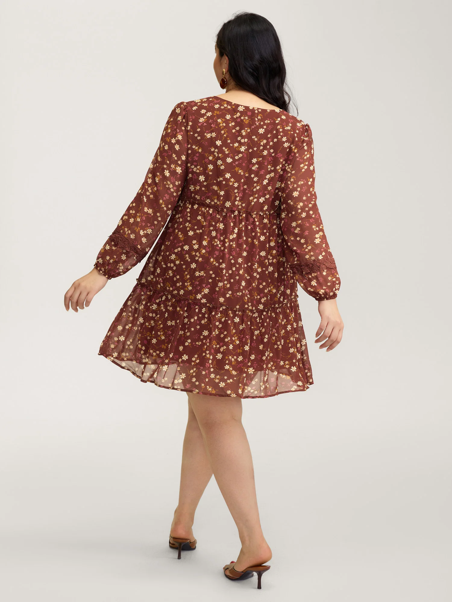 Bowknot Neckline Lace Trim Knee-Length Dress - Image 4