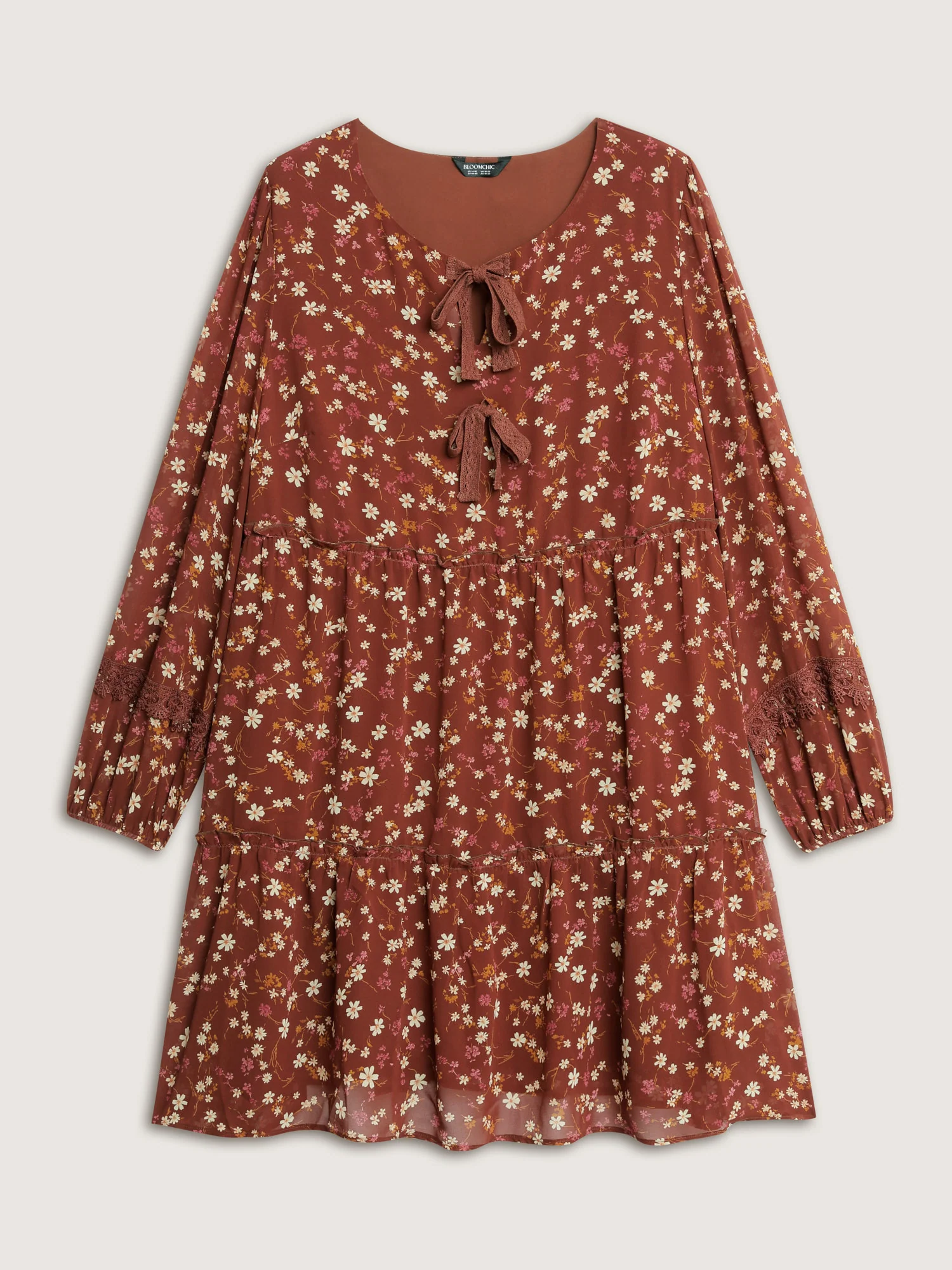 Bowknot Neckline Lace Trim Knee-Length Dress - Image 7