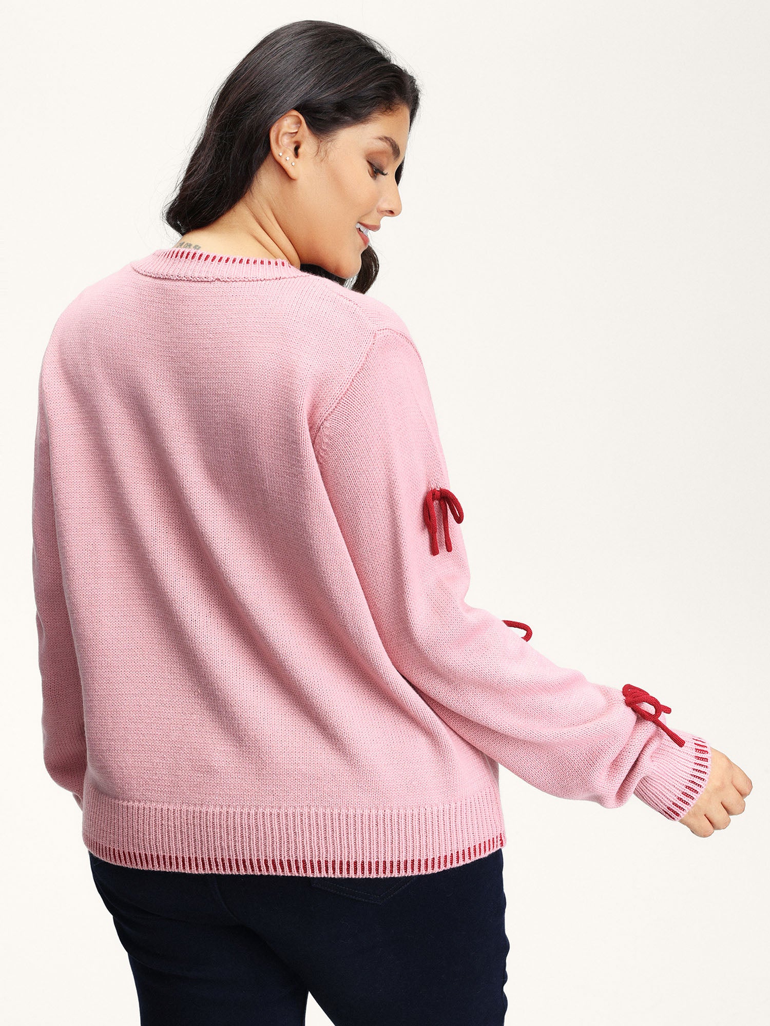 Bowknot Pattern Textured Knit Cardigan - Image 4