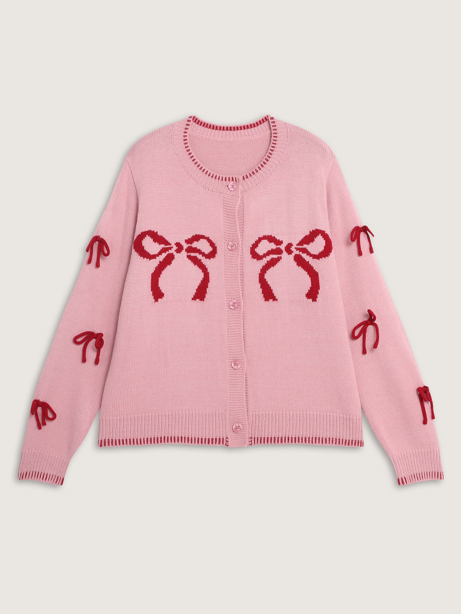 Bowknot Pattern Textured Knit Cardigan - Image 8