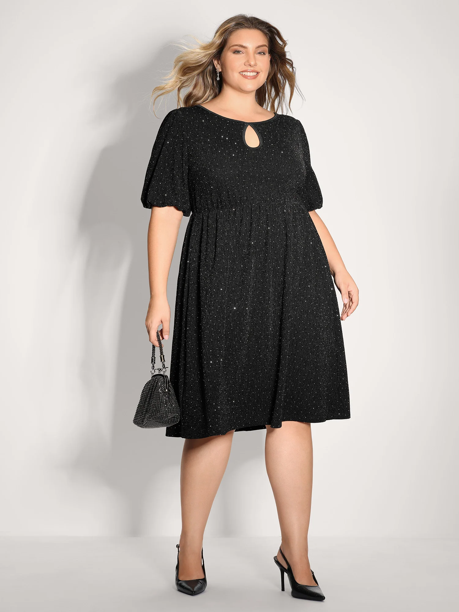 Bowknot Rhinestone Pockets Mini Dress - Image 4