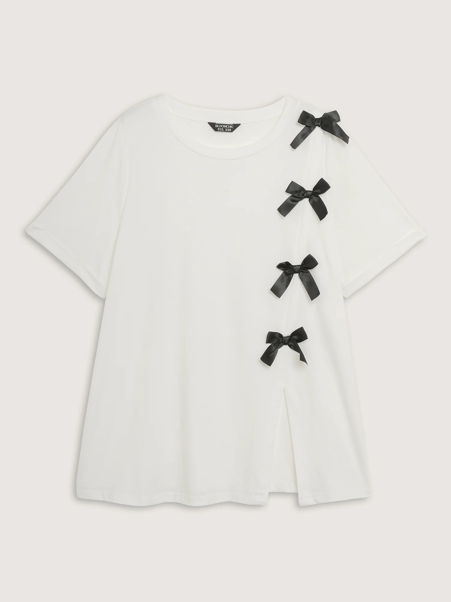 Bowknot Slit Round Neck T-Shirt - Image 7