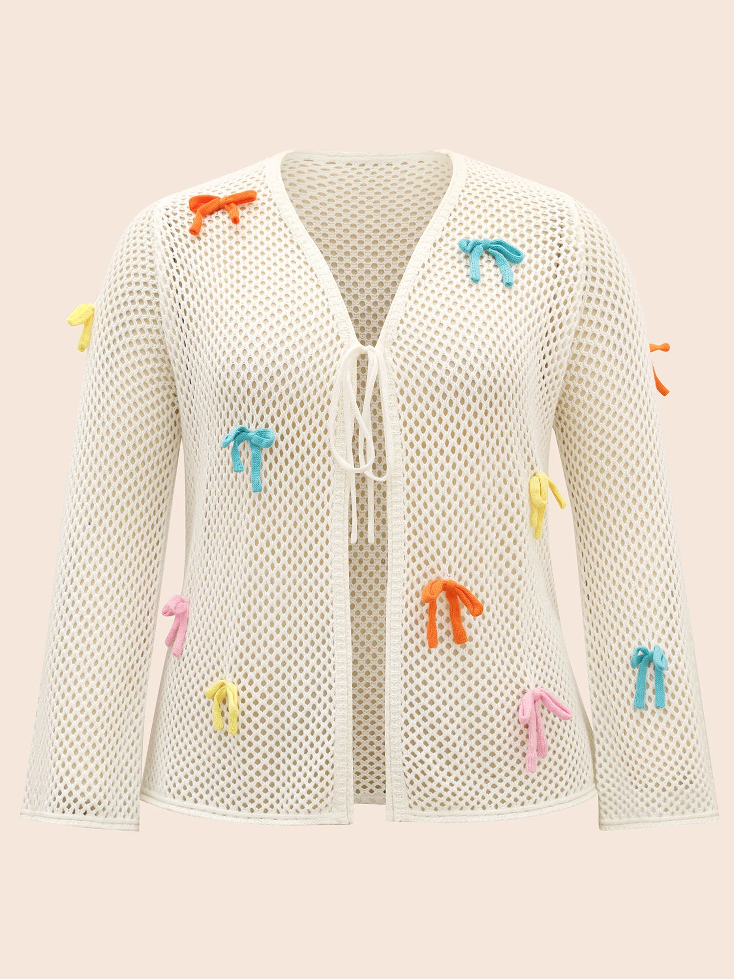Bowknot Tie Knot Bell Sleeve Cardigan - Image 8