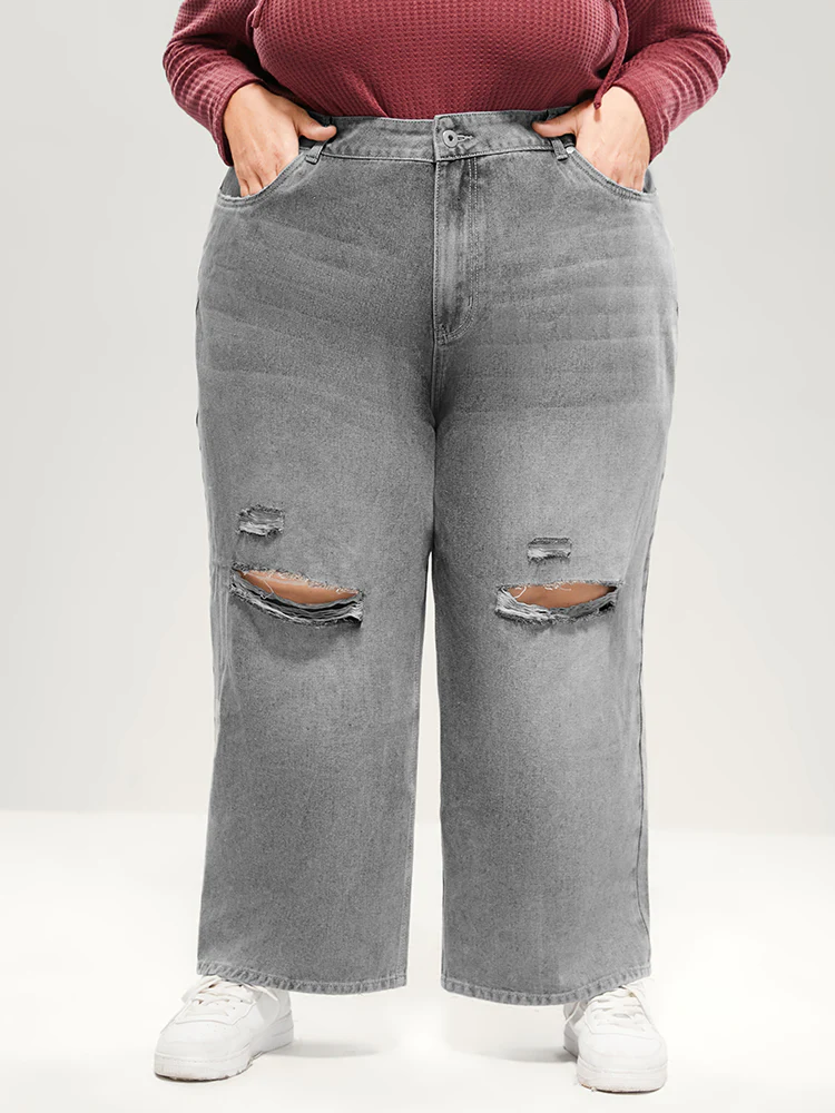 Boyfriend Wide Leg Non Stretchy High Rise Medium Wash Jeans - Image 10