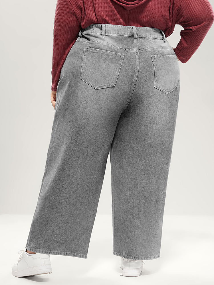 Boyfriend Wide Leg Non Stretchy High Rise Medium Wash Jeans - Image 11