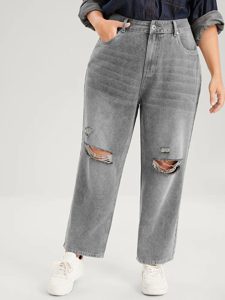 Boyfriend Wide Leg Non Stretchy High Rise Medium Wash Jeans - Image 3